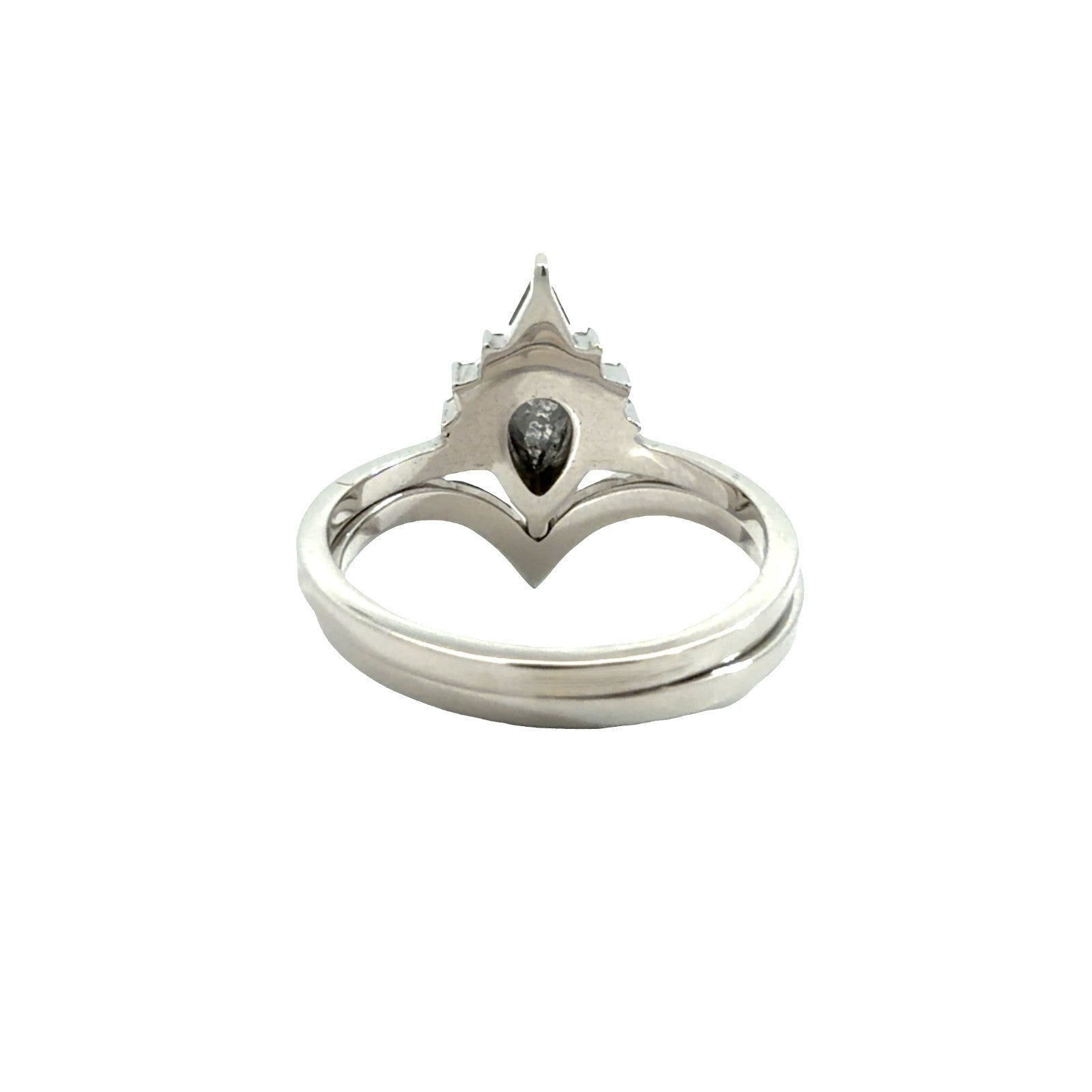 18k White Gold Salt & Pepper 0.82ctw(0.56ct) Pear Diamond Engagement Ring & Band3