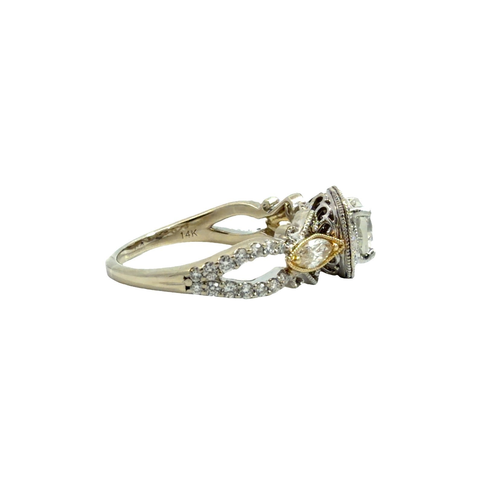 14k Two Toned Gold 1.56cttw Diamond Halo Engagement Ring Size 71