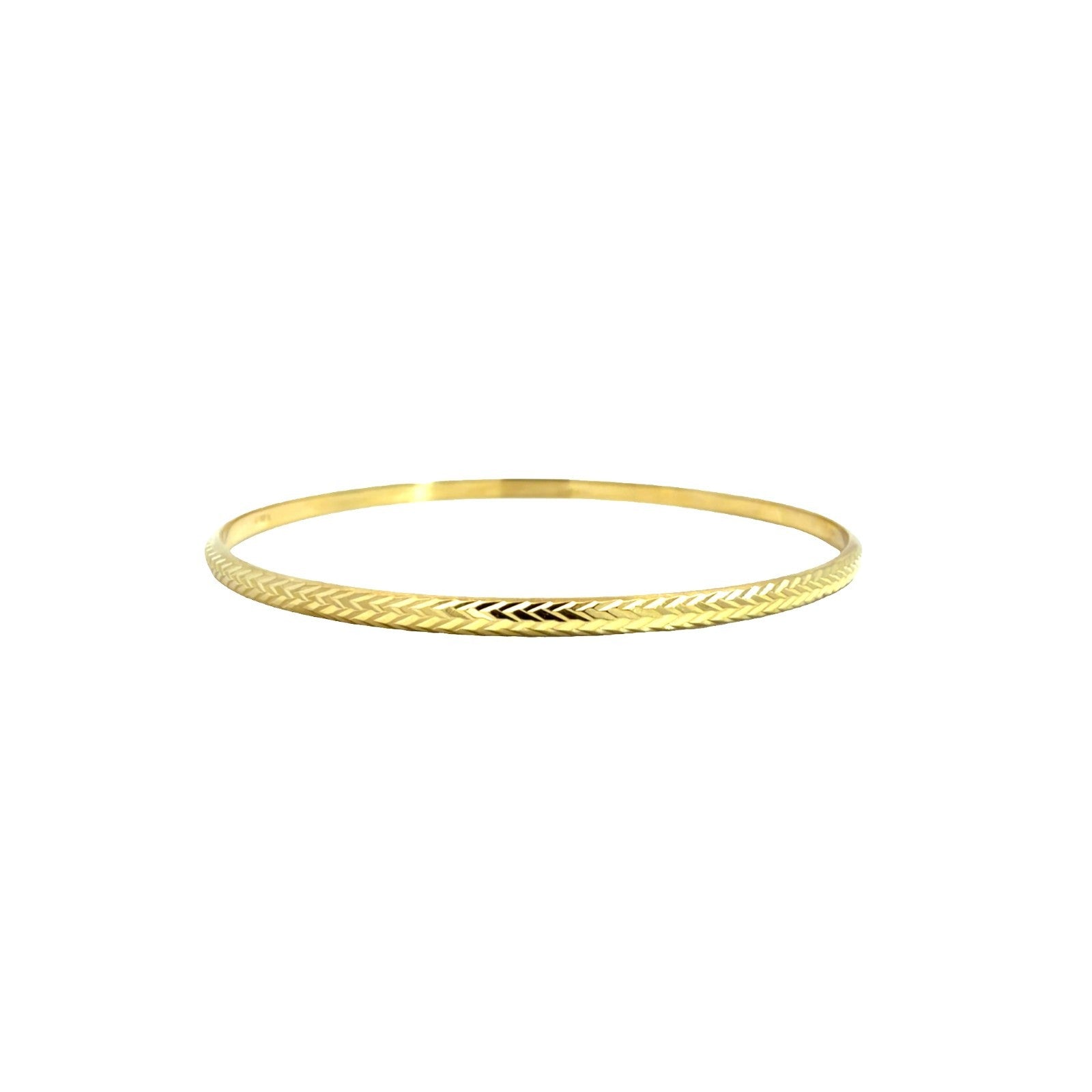 Estate 18k Yellow Gold Etched Chevron Bangle Bracelet 8"2