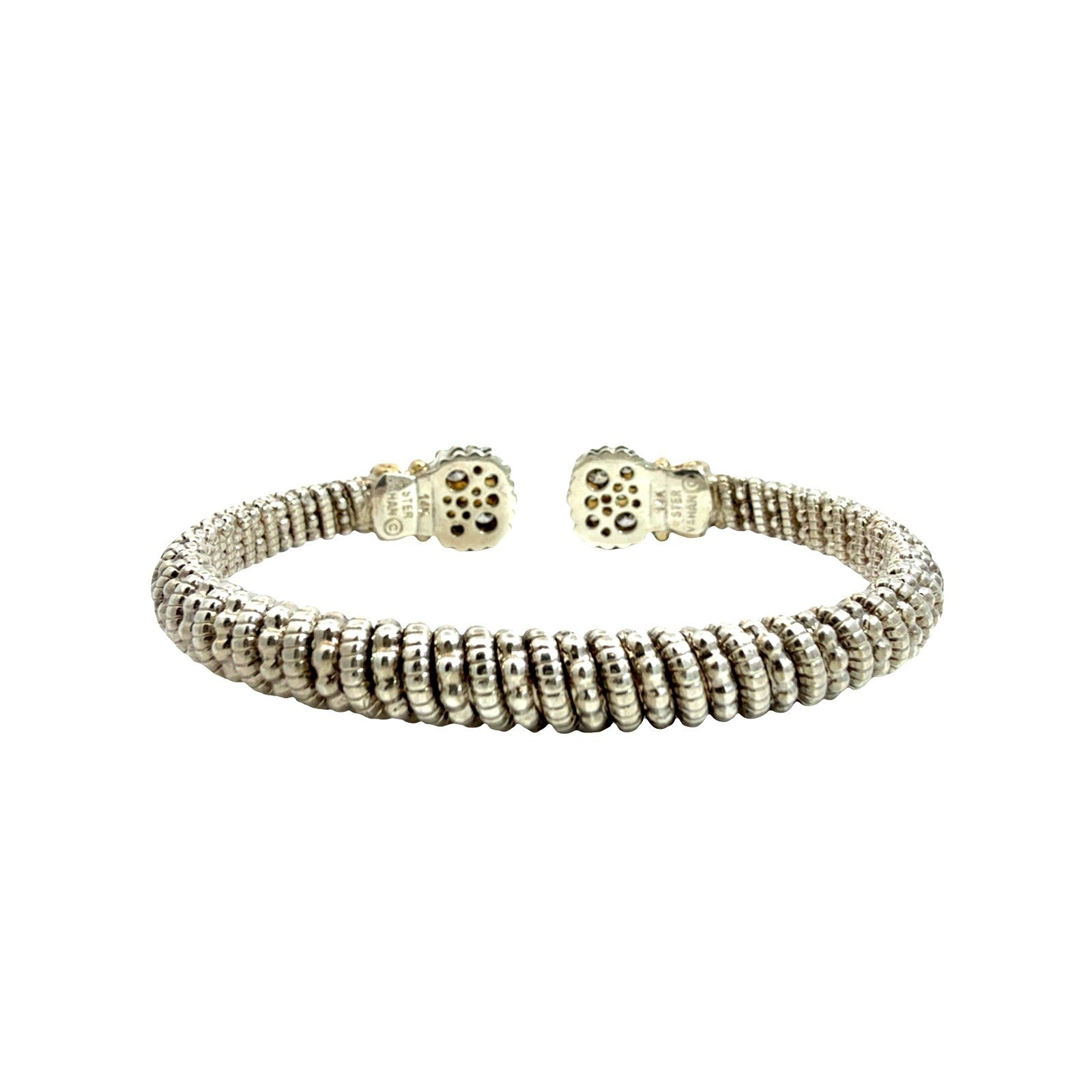 Vahan Sterling Silver 14k Yellow Gold and 0.98cttw Diamond Moire Beaded Cuff3