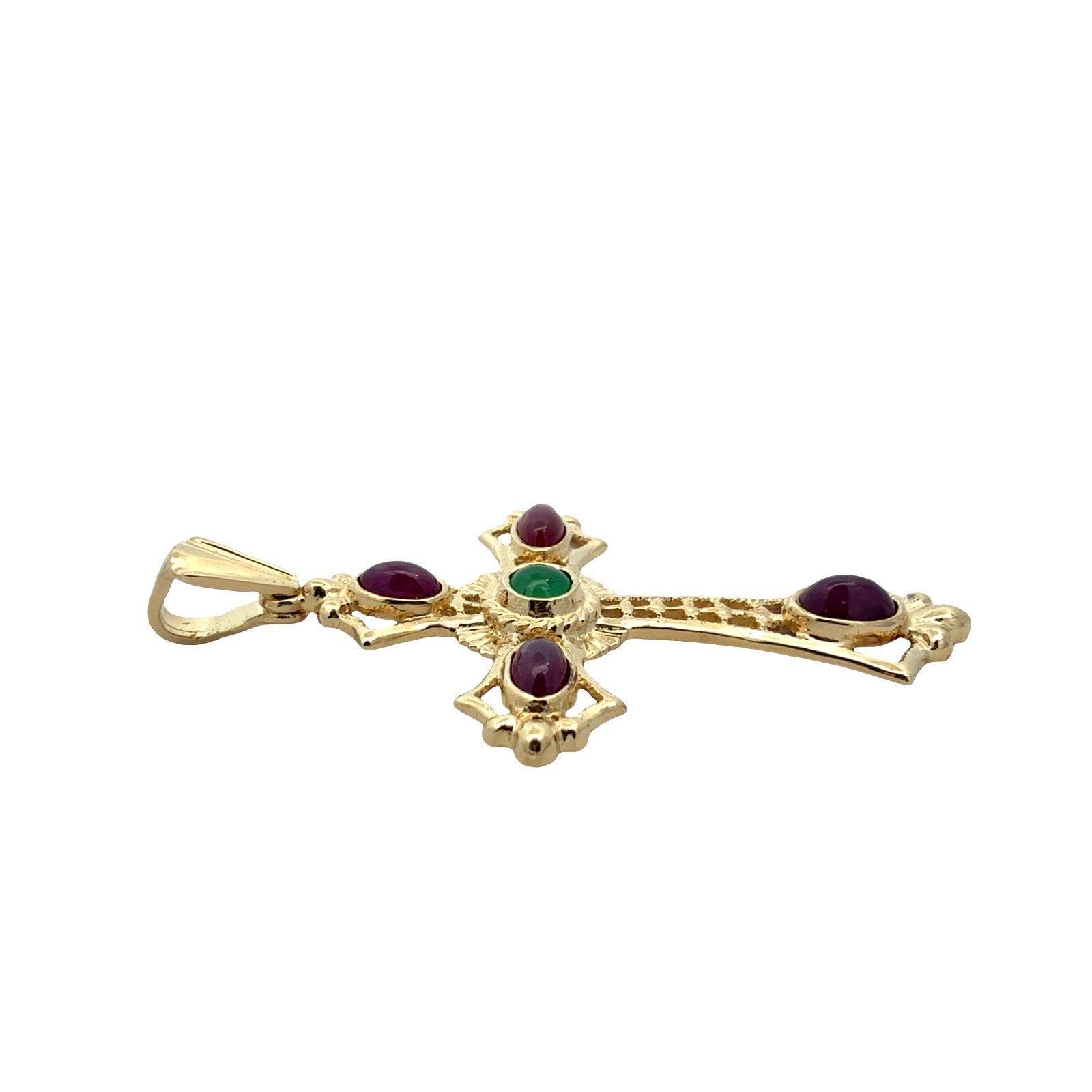 Vintage 14k Yellow Gold 0.20tcw Emerald and 1.89cttw Ruby Openwork Cross Pendant4