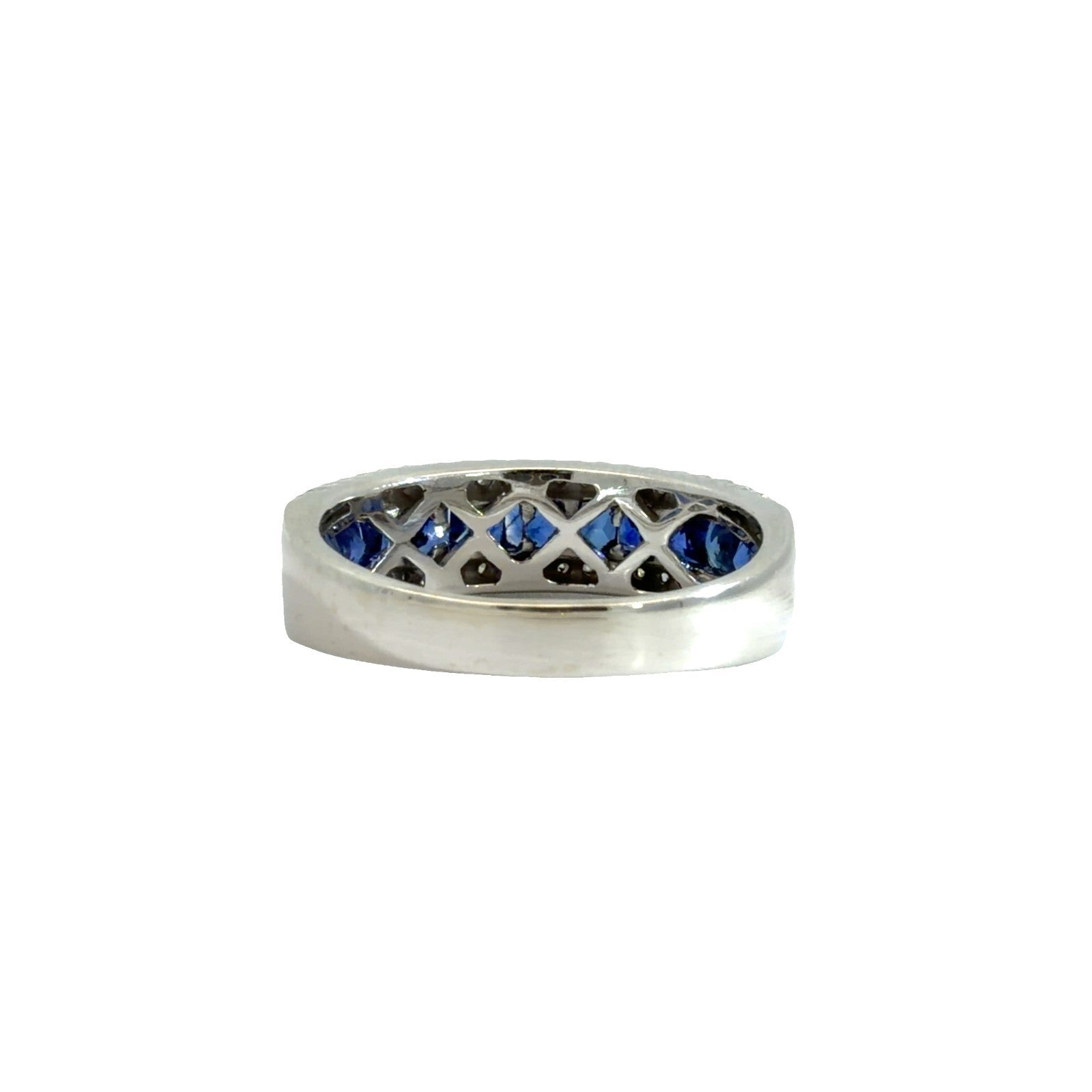 14k White Gold Princess Cut 0.99cttw Sapphire & 0.38cttw Diamond Band Ring 72