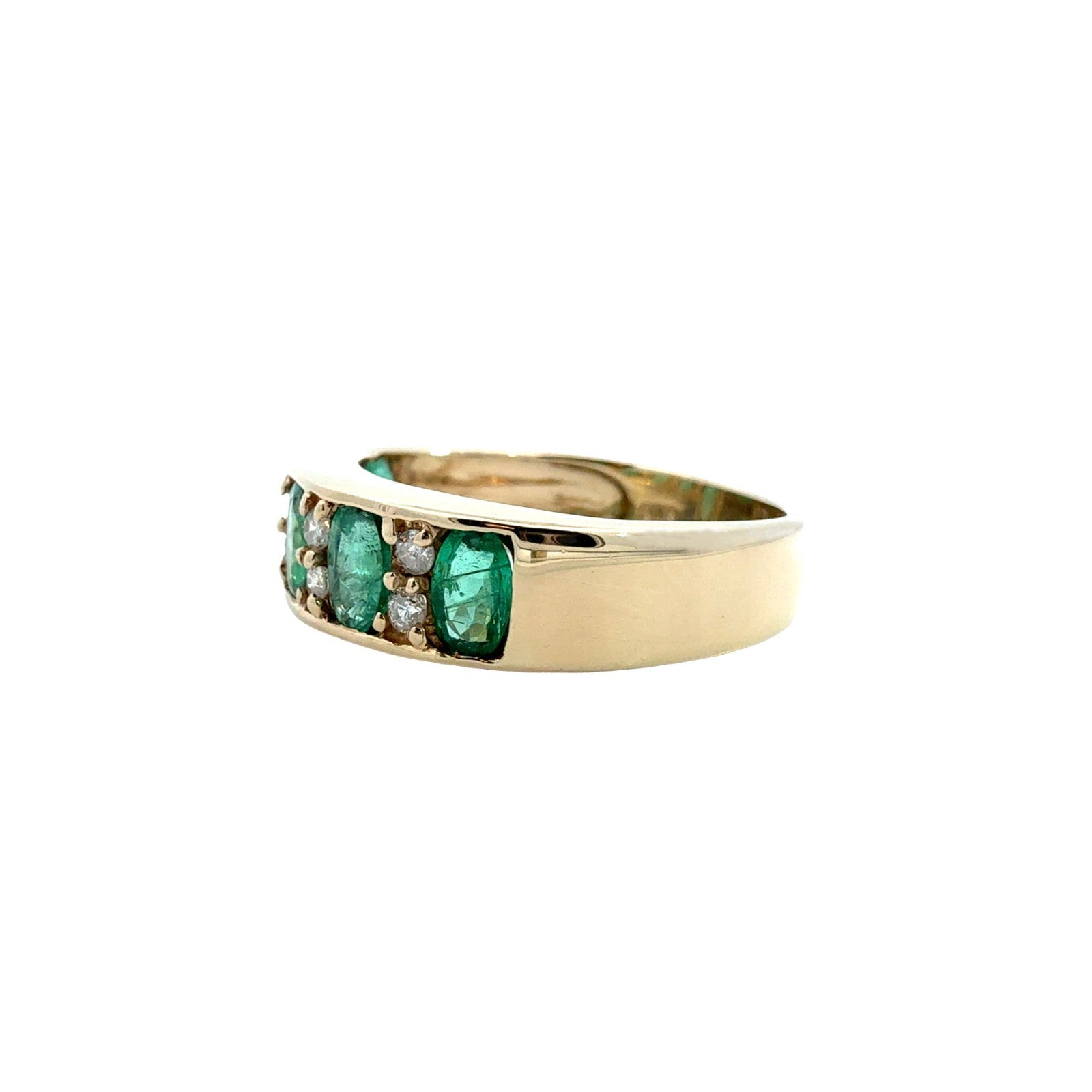 Vintage 14k Yellow Gold 0.90cttw Emerald and 0.16cttw Diamond Band Ring3