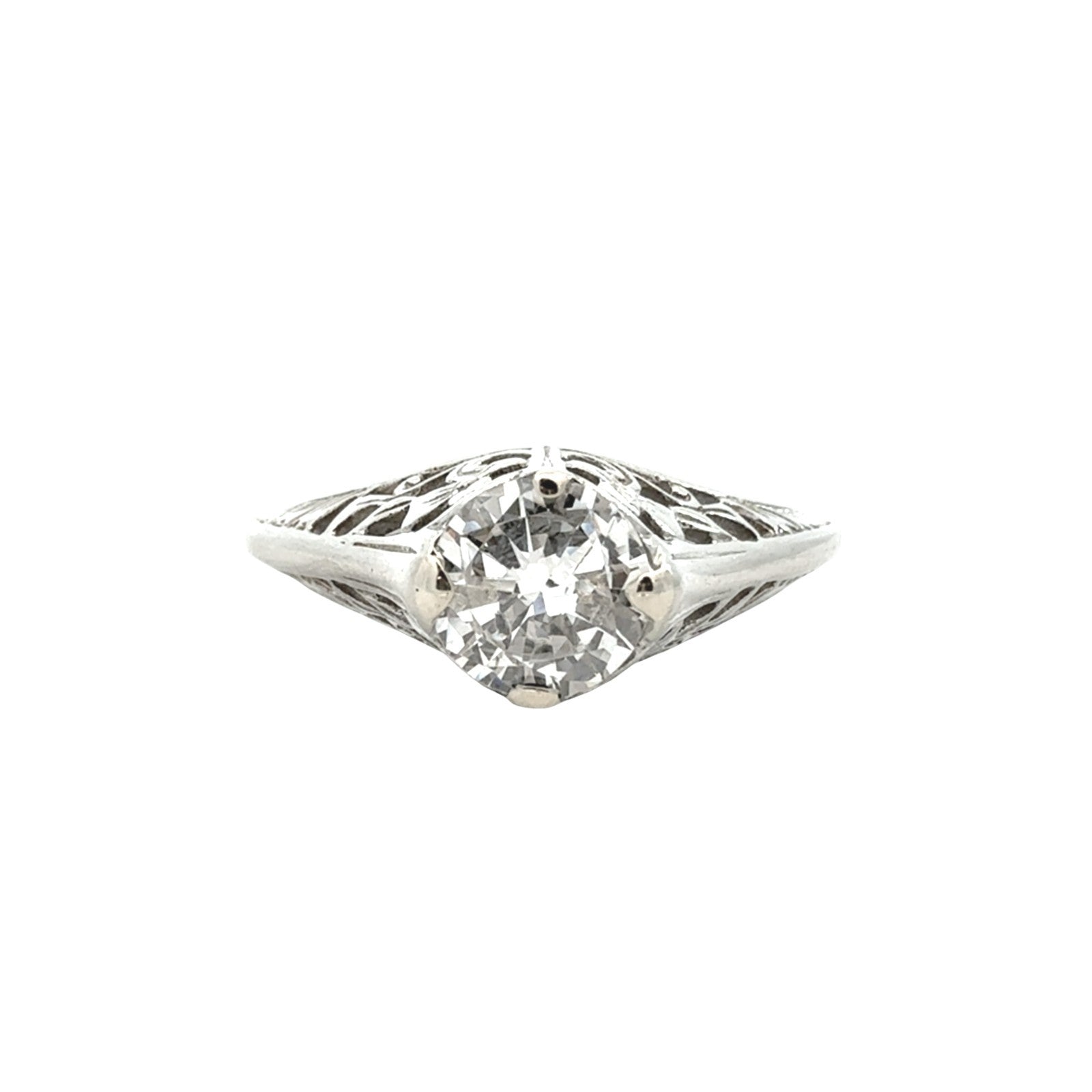 Vintage 18k White Gold 0.77tcw Diamond Solitaire Filigree Engagement Ring1