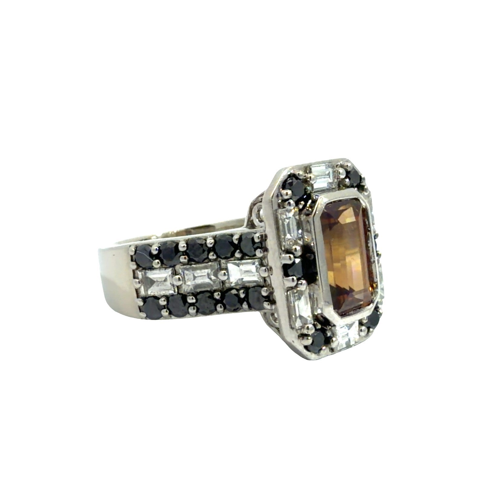 Stamped 14k WG 2.15ctw Orange Topaz 1.82ctw Black & White Diamond Ring Sz 71