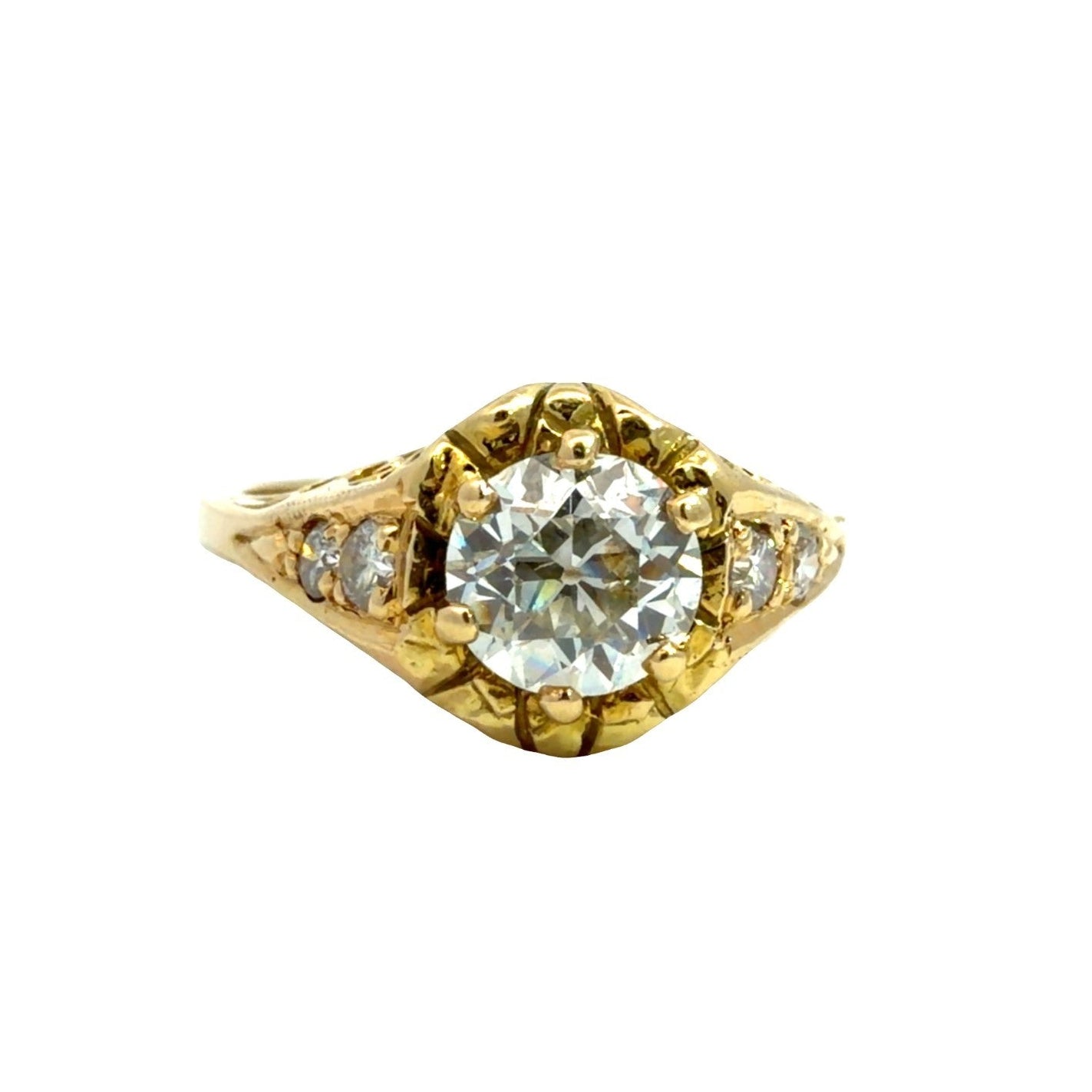 Vintage 18k Yellow Gold Ring with Belcher Set 1.25ctw Diamond0