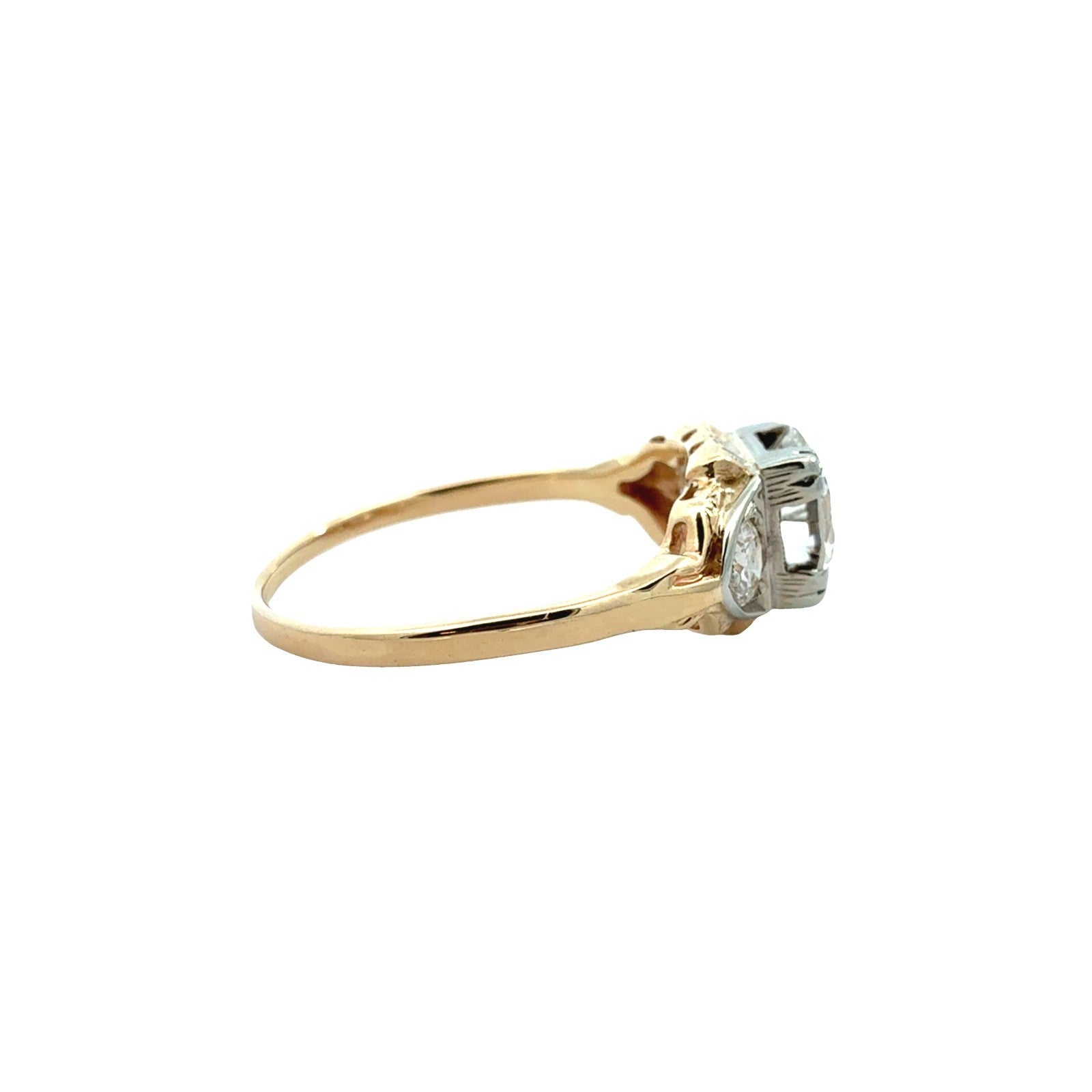 Vintage 14k Two-Tone Gold 1.32cttw Euro-Cut Diamond Three Stone Engagement Ring3