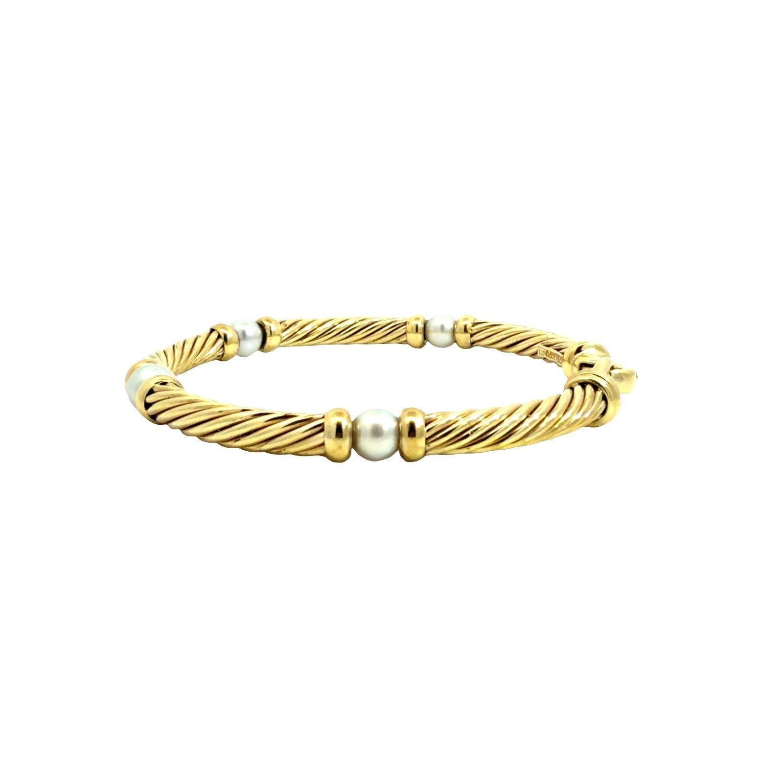 David Yurman 18k Yellow Gold Pearl Metro Twisted Cable Station Bracelet 6.5"4