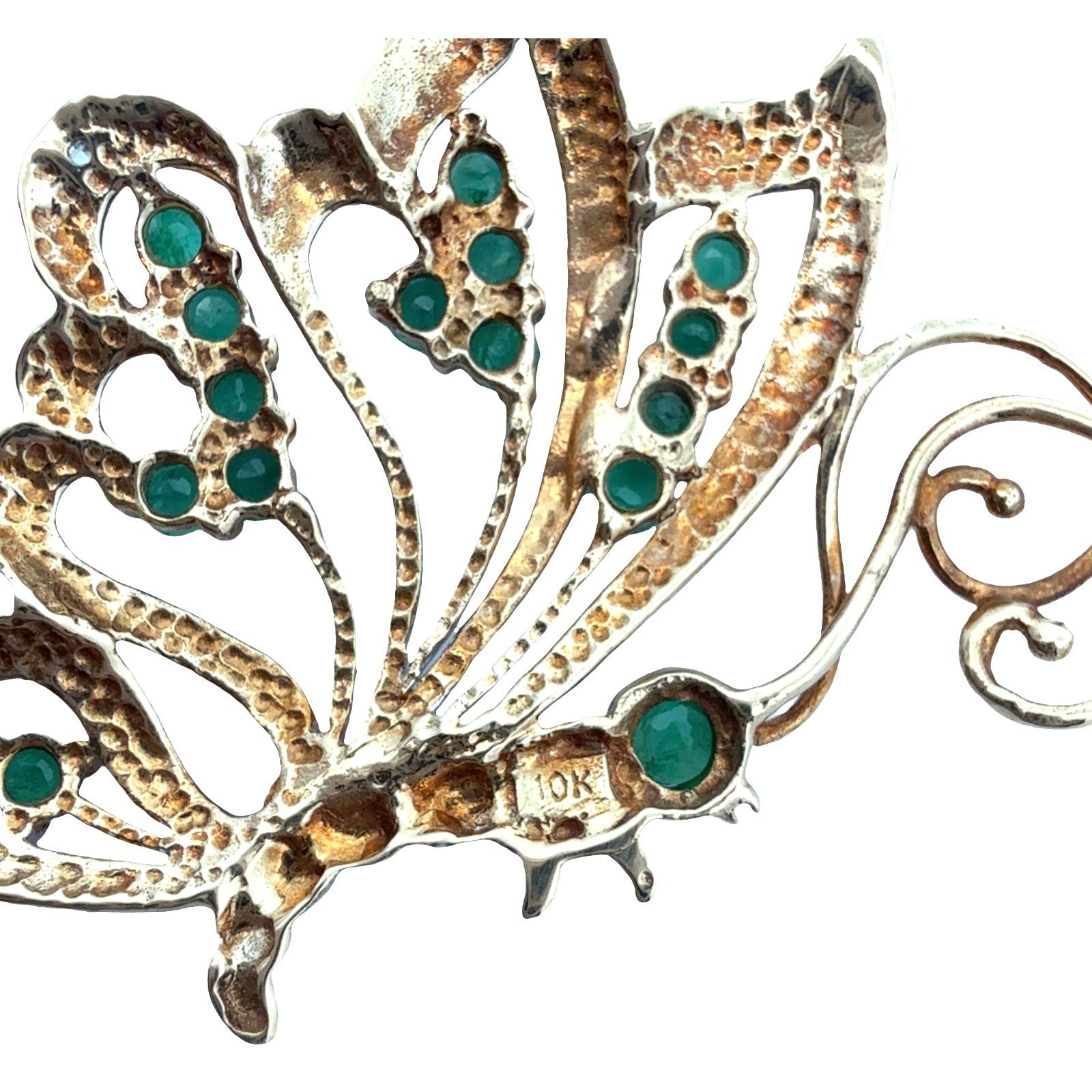 10k Yellow Gold 0.33ctw Emerald and 0.01ctw Diamond Butterfly Pendant4