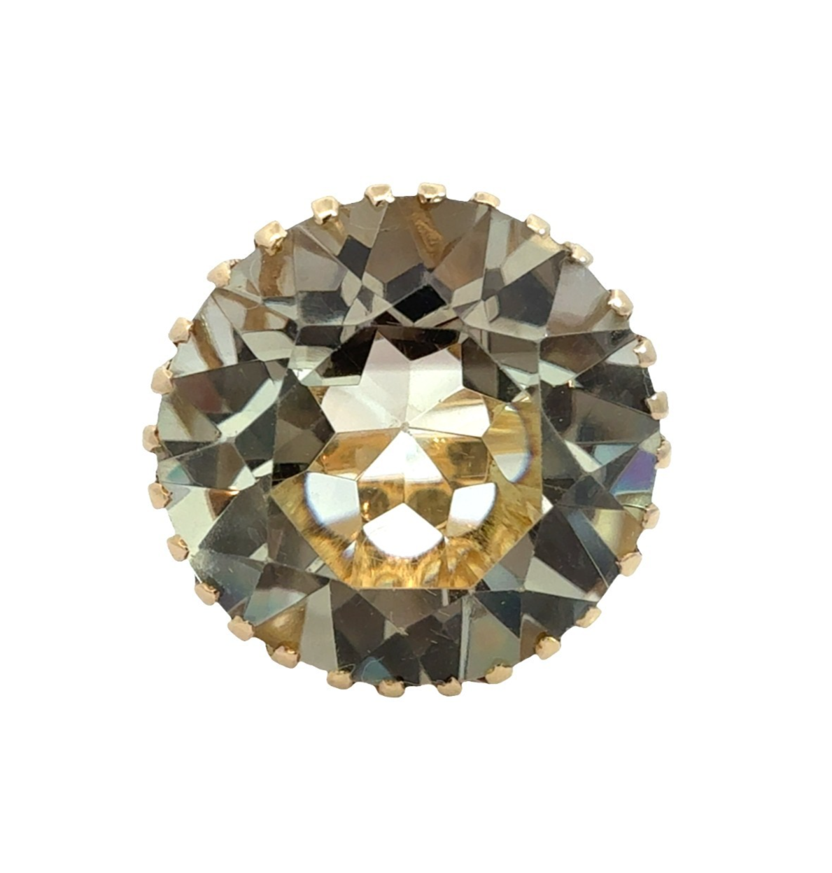 18k Yellow Gold and Large 43.62ctw Yellow Toned Quartz Cocktail Ring Size 6.250