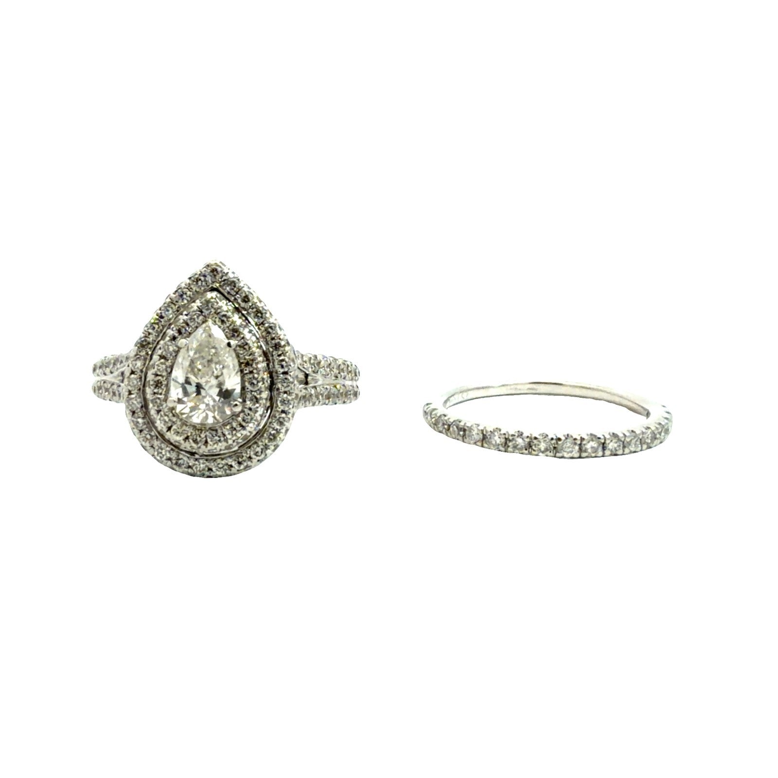 14k White Gold 2.64ctw(0.55ctw) Pear Diamond Halo Engagement Ring Set Size 5.751