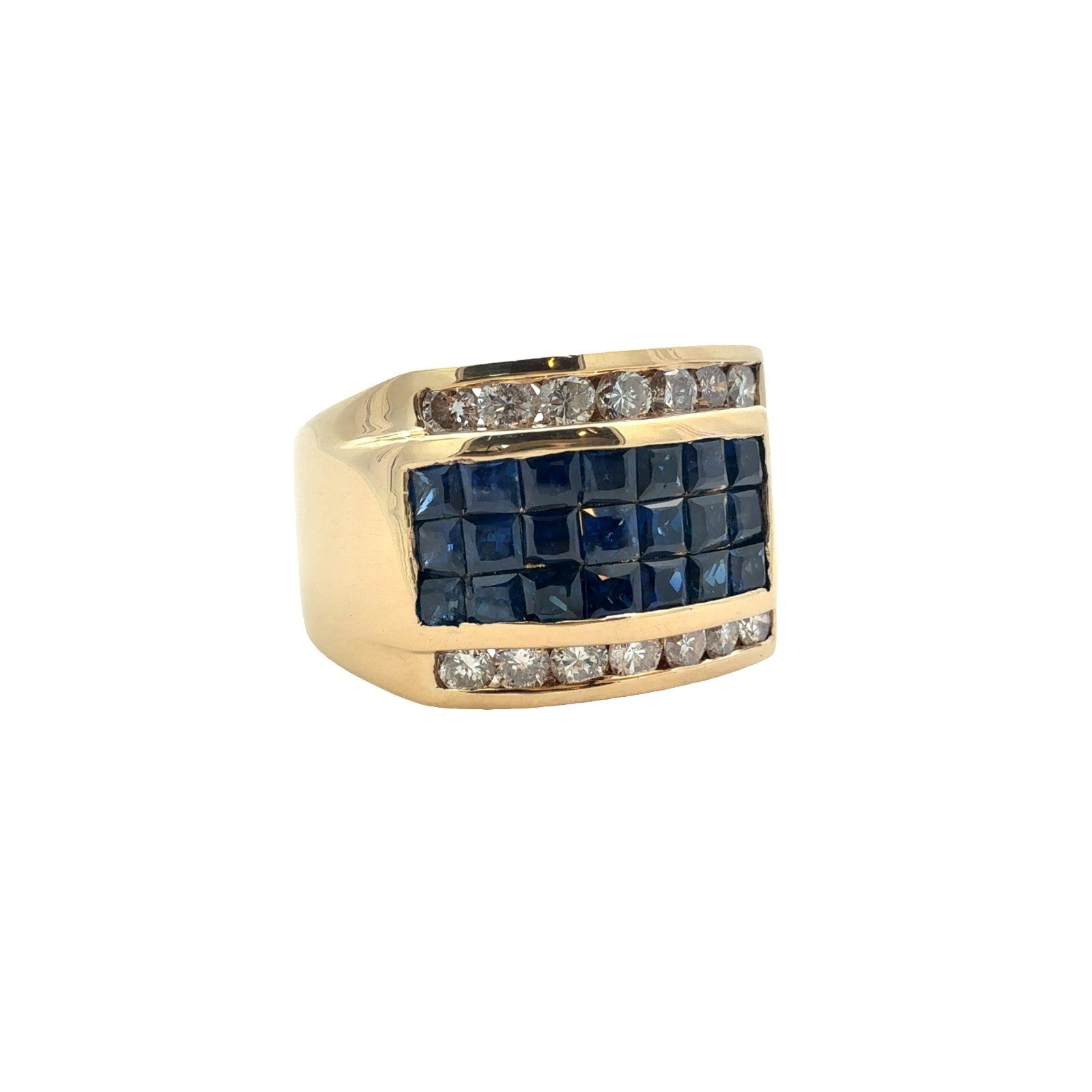13.5k Yellow Gold 0.81cttw Diamond & 1.26cttw Sapphire Statement Ring Size 6.751
