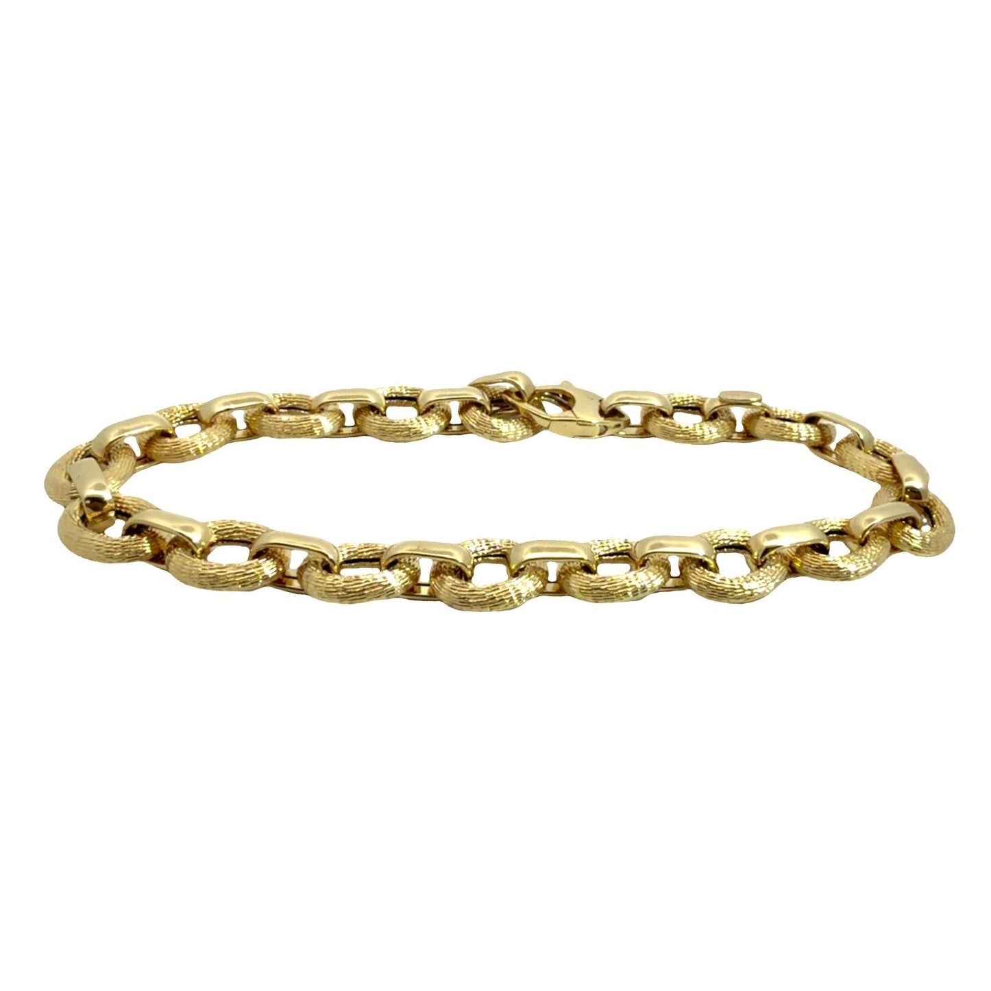 Estate Stamped 18k Yellow Gold Chunky Textured Oval Link Chain Bracelet 7.5"0