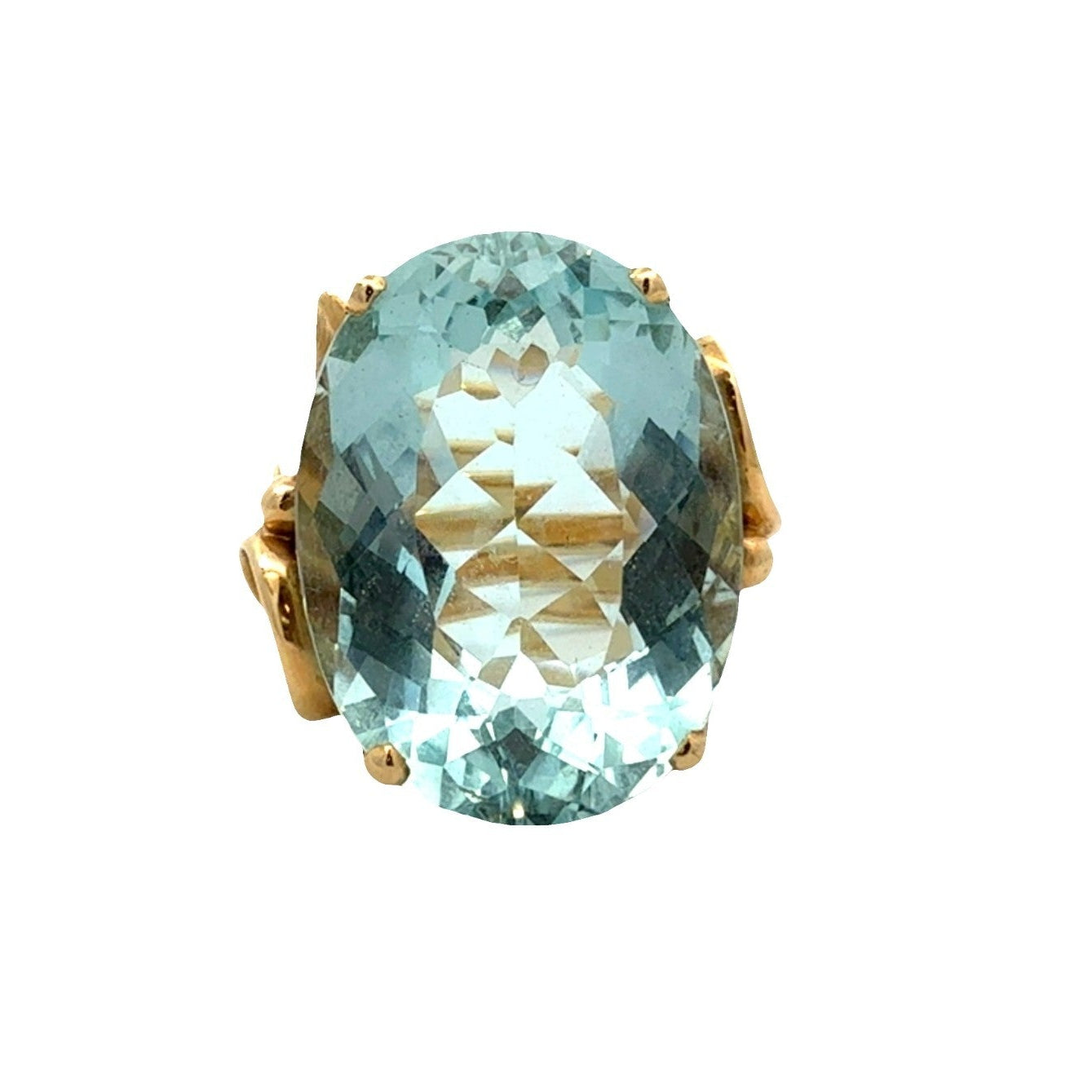 Vintage 17k Yellow Gold 17.60ctw Oval Aquamarine Ring Size 60