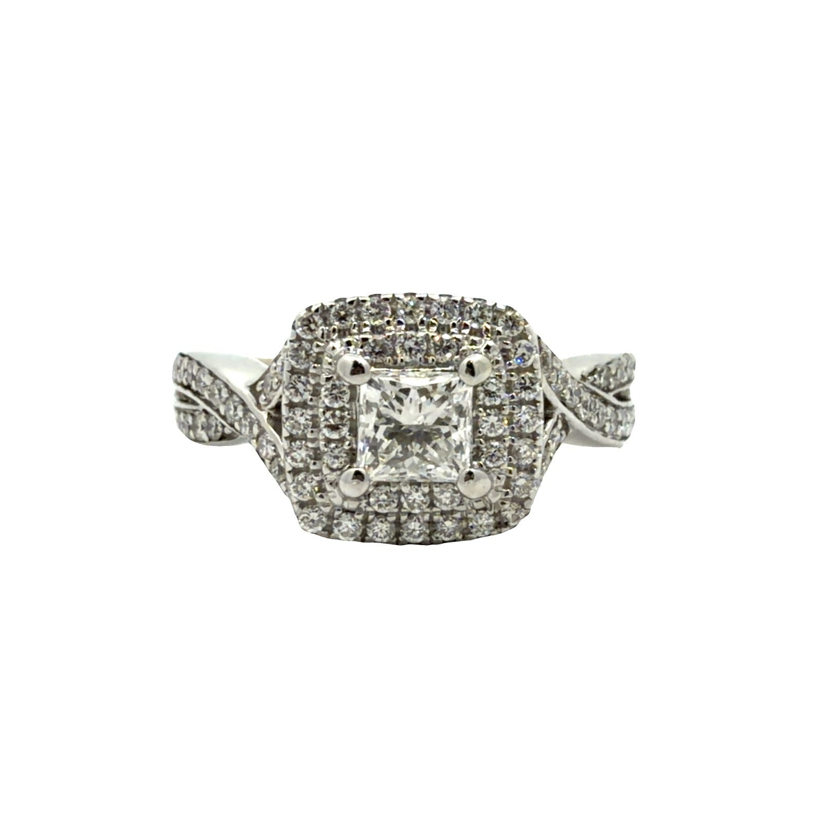 14k White Gold (1.28ctw) Diamond Princess Cut Engagement Ring with Chevron Bands1