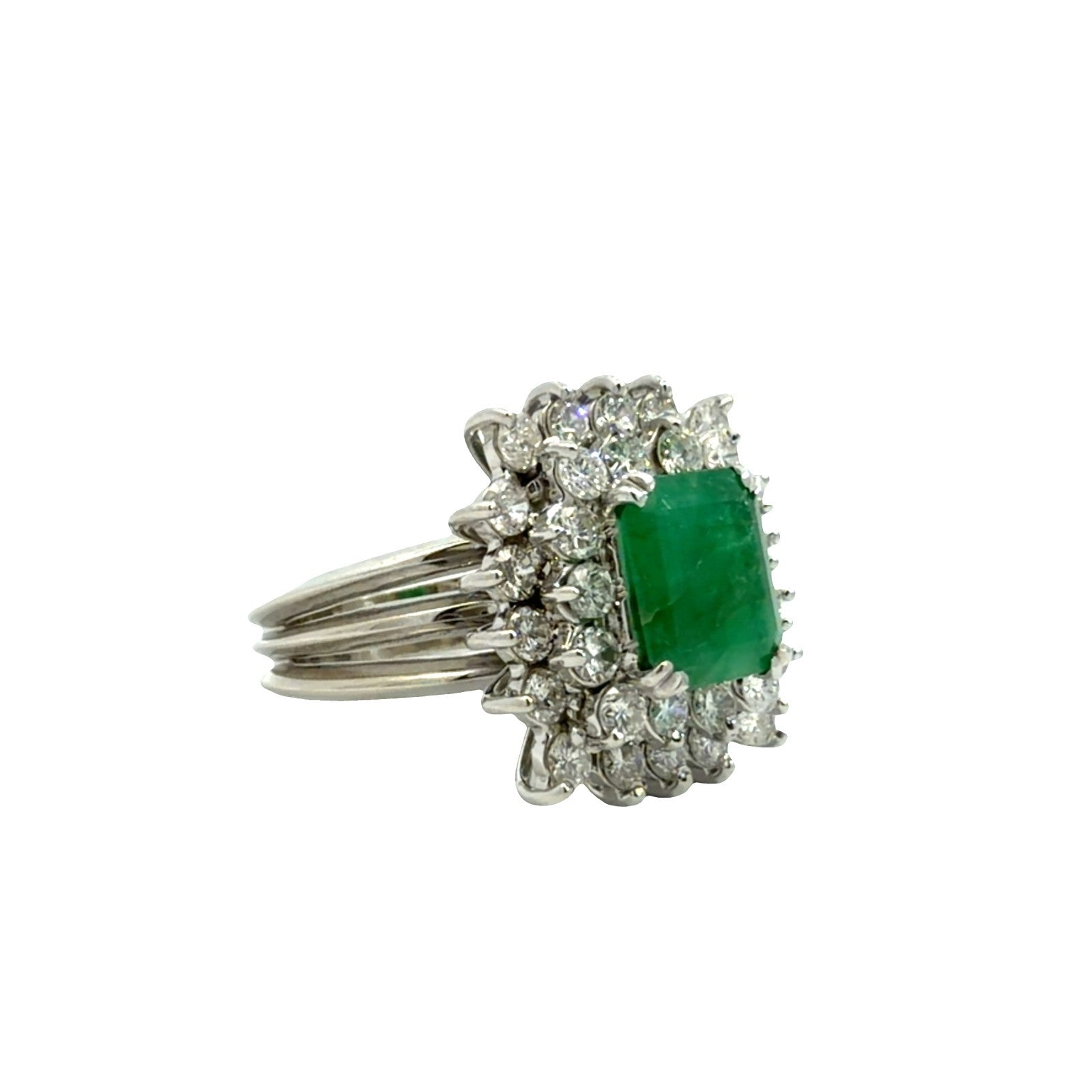 14k White Gold 1.50ctw Emerald and 1.60ctw Diamond Ring Sz 61