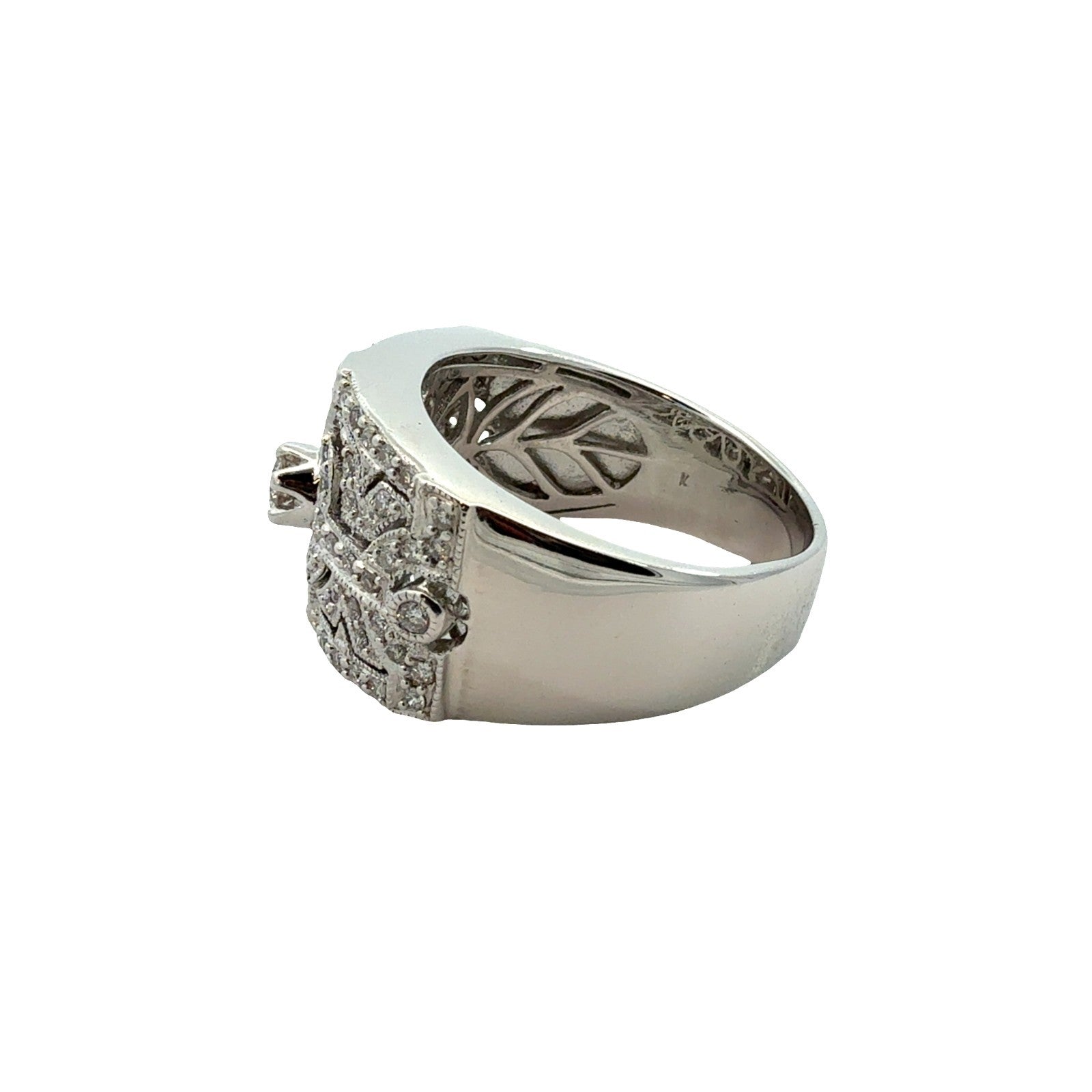 18k White Gold Art Deco Style 0.71ctw Diamond Cluster Ring Size 7.52