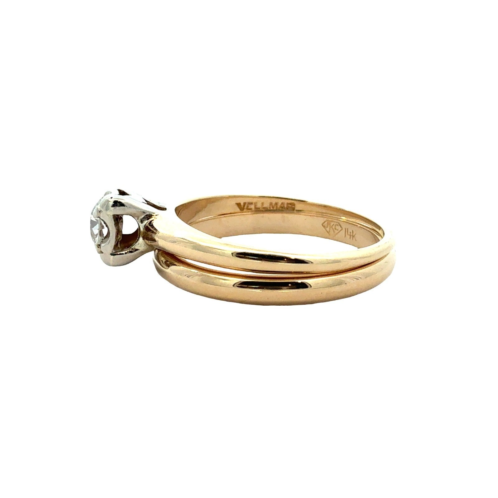 14k Yellow Gold Two Tone Solitaire 0.27ctw Diamond Bridal Set Size 6.52
