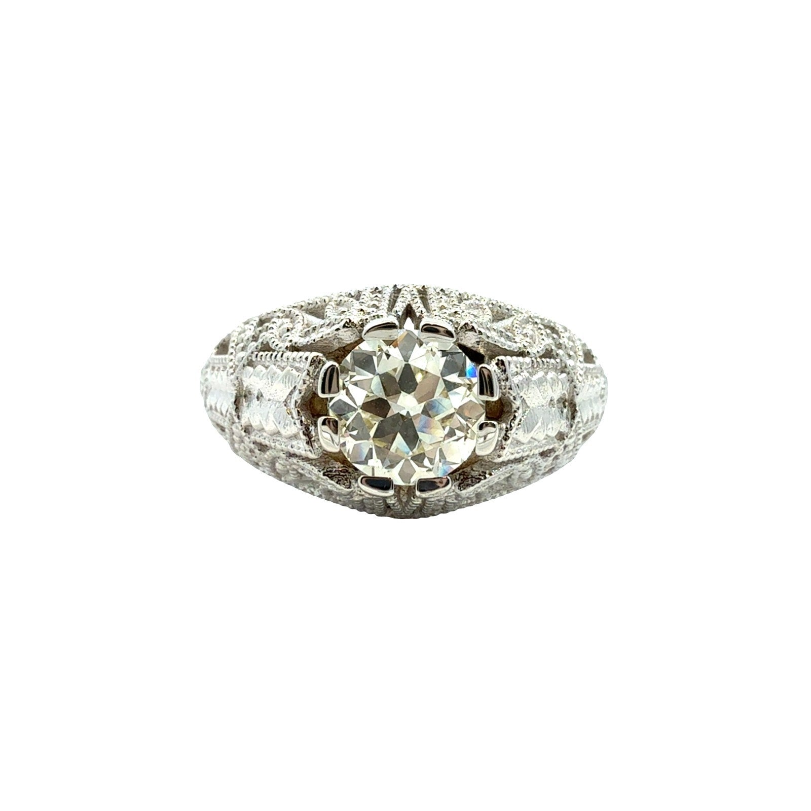 NEW 14k White Gold Filigree 1.04tcw Diamond Euro-Cut Solitaire Engagement Ring0