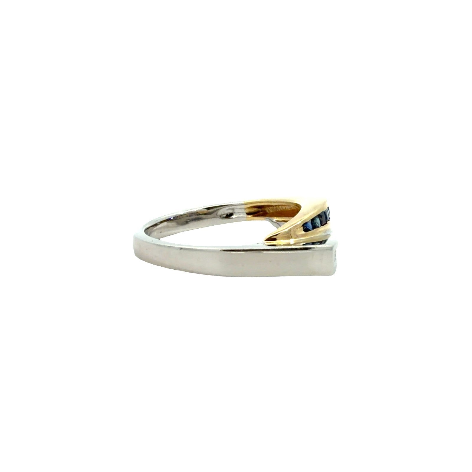 14k Two-Tone Gold Channel Set 0.17cttw Sapphire & 0.13cttw Diamond Bypass Ring 71