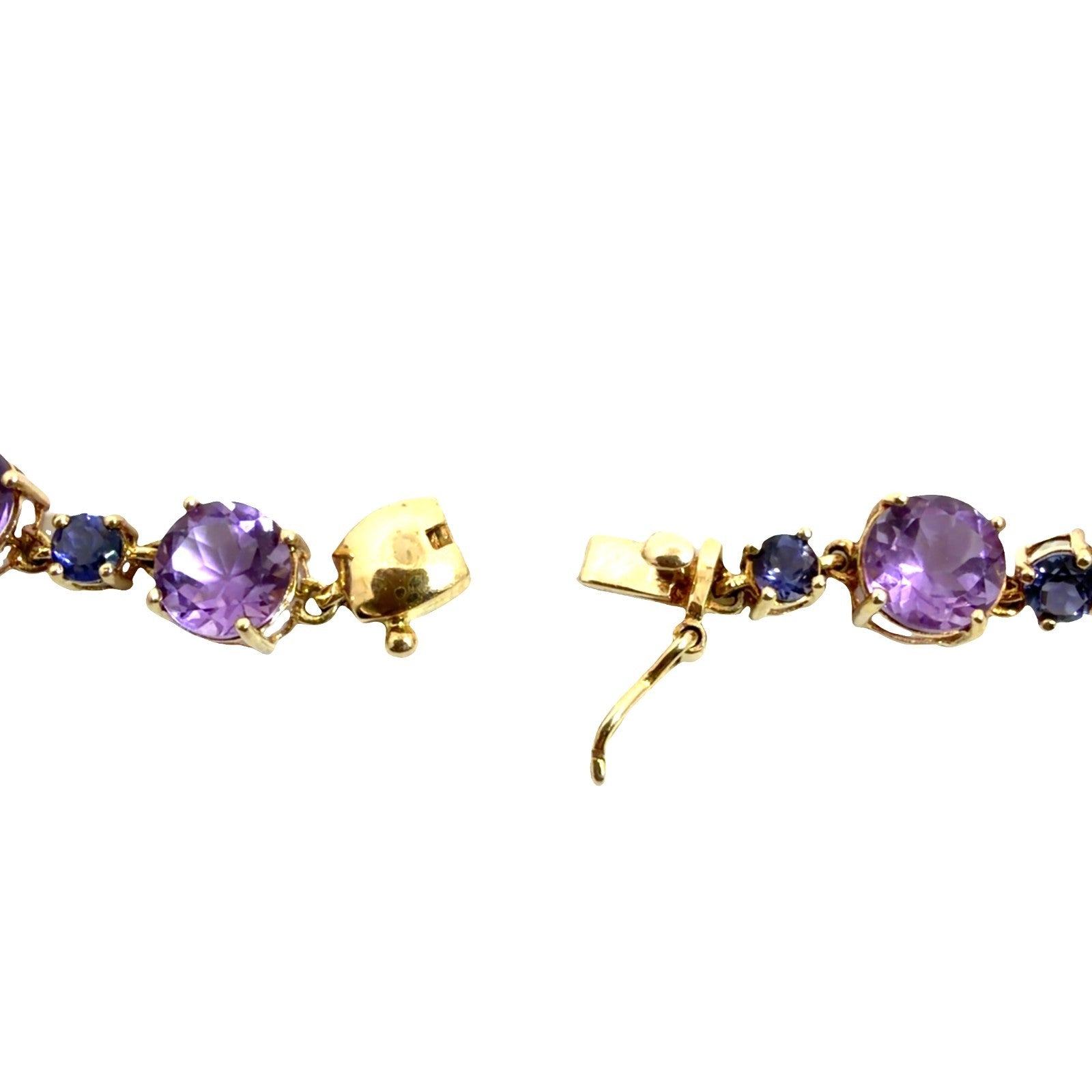 14k Yellow Gold 8.12cttw Amethyst and 1.12cttw Iolite Tennis Bracelet 7.5"5