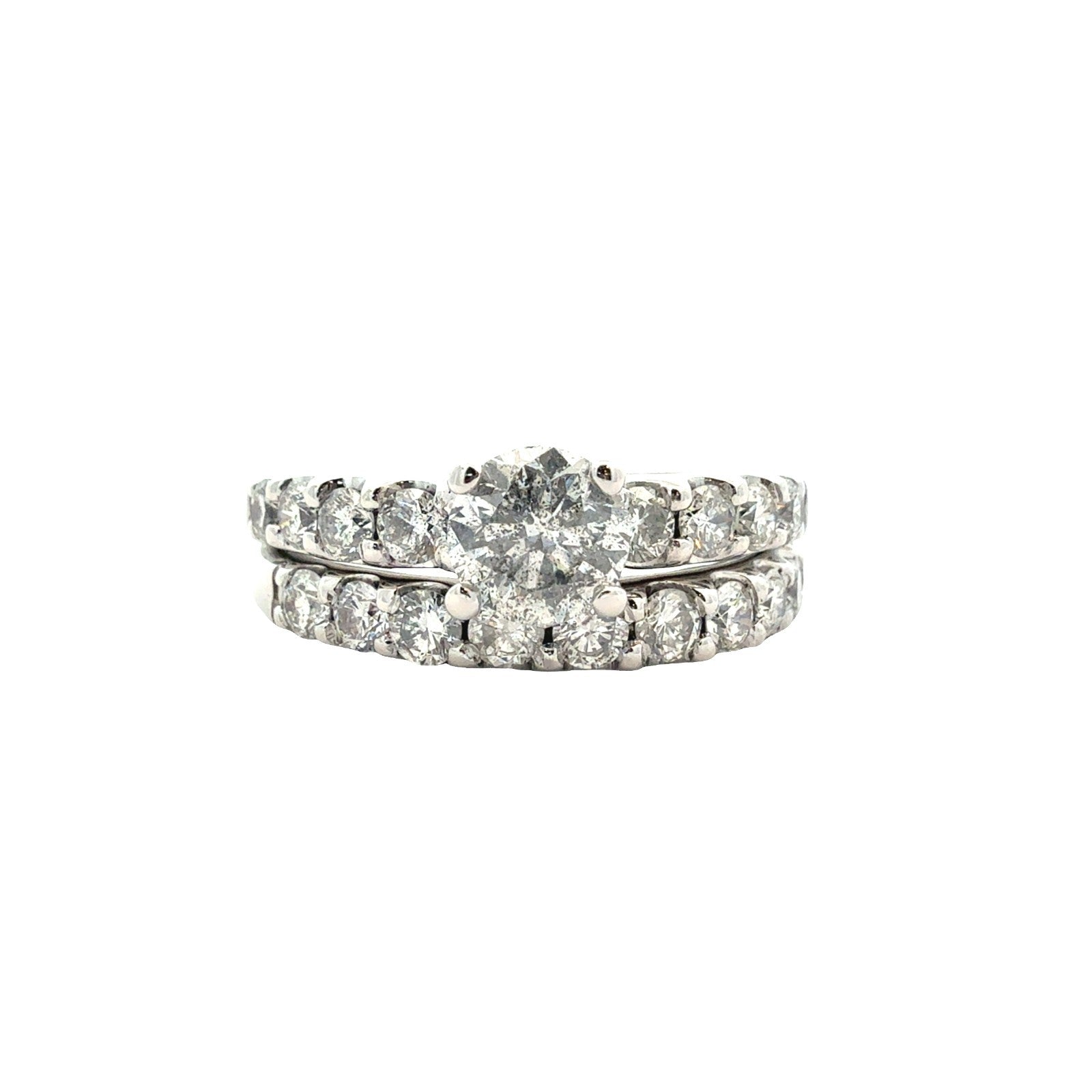 14k White Gold and 1.48ctw (0.58ctw) Diamond Bridal Set Size 6.750