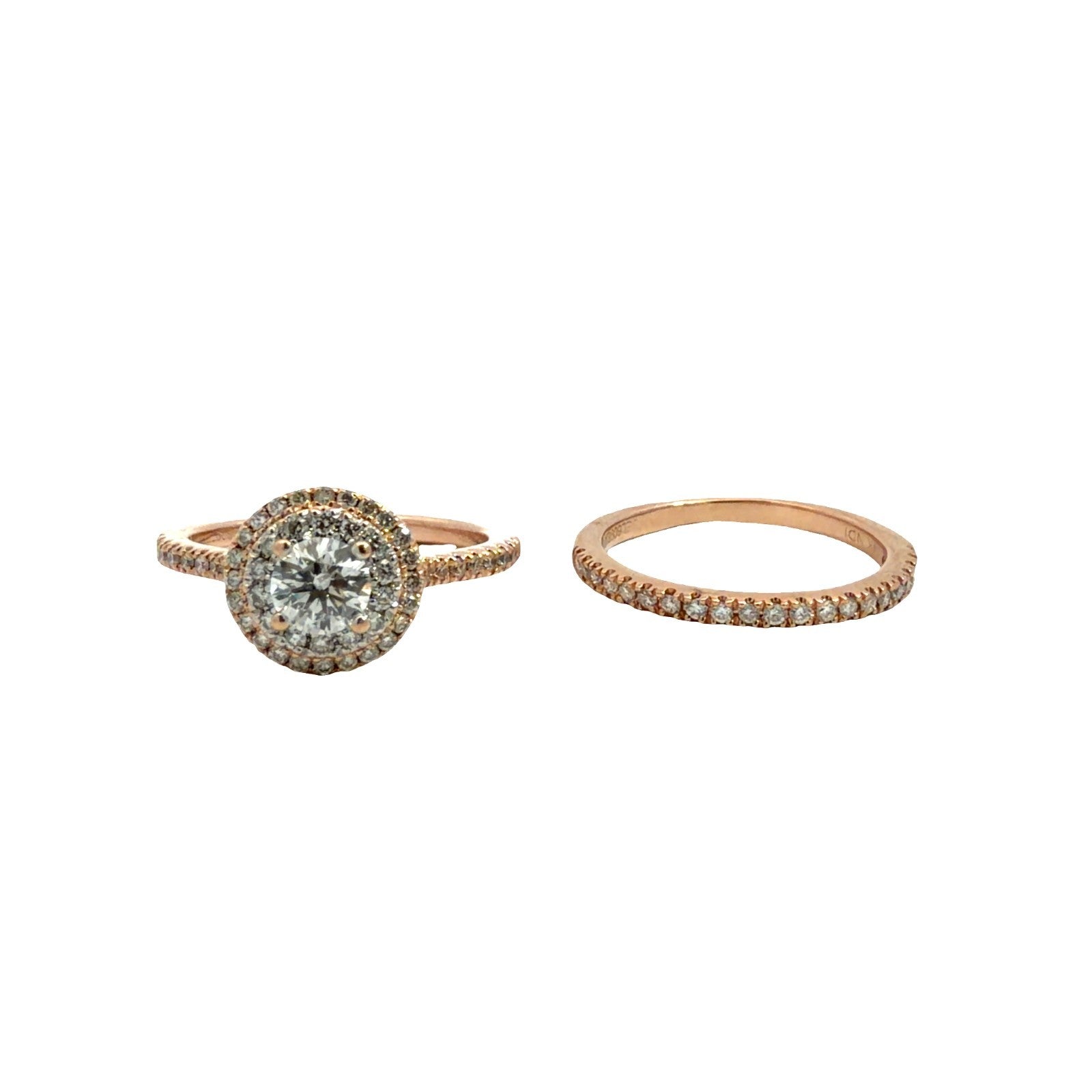 14k Rose Gold Celebration Grand Double Halo 0.88cttw Diamond Bridal Set Size 5.51
