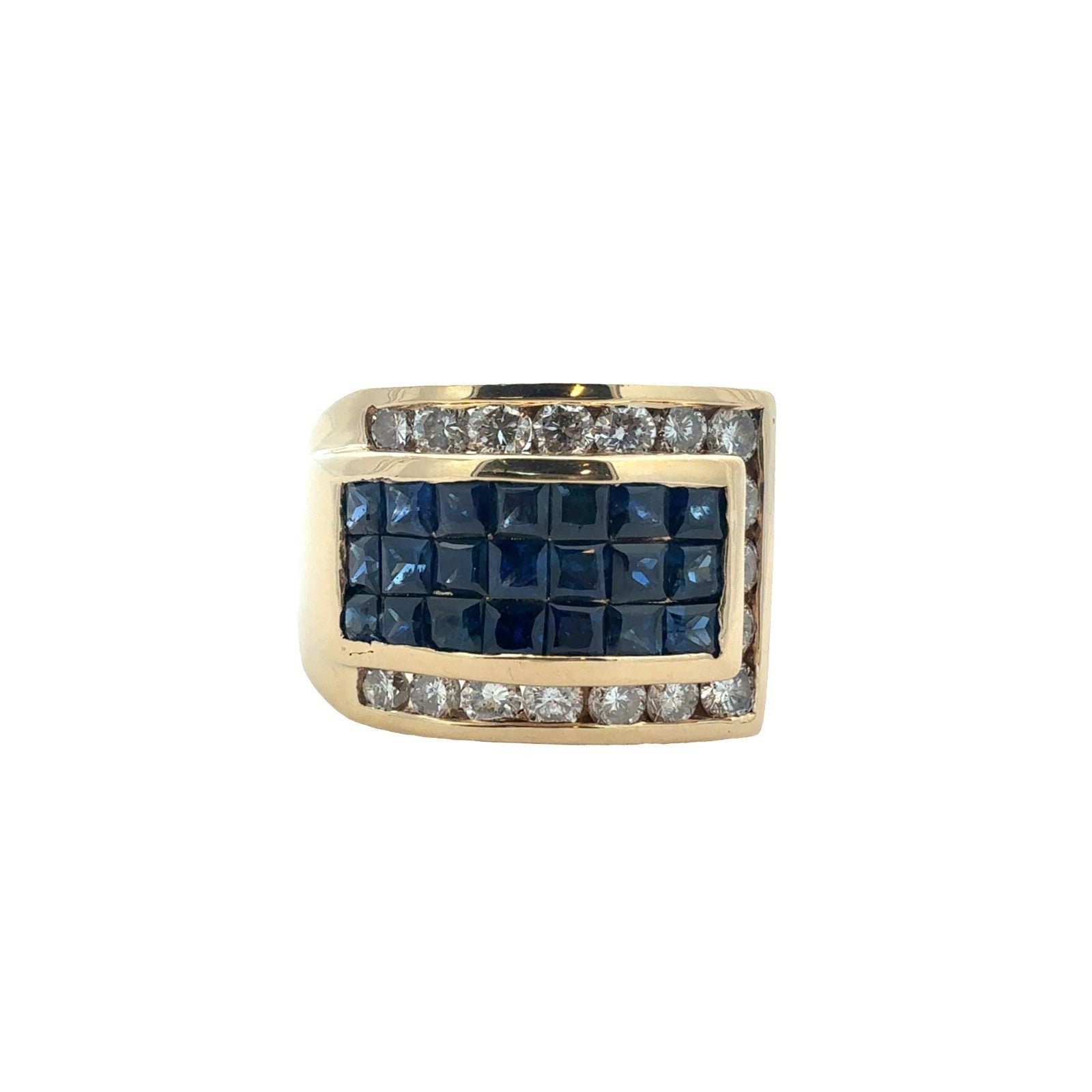 13.5k Yellow Gold 0.81cttw Diamond & 1.26cttw Sapphire Statement Ring Size 6.750