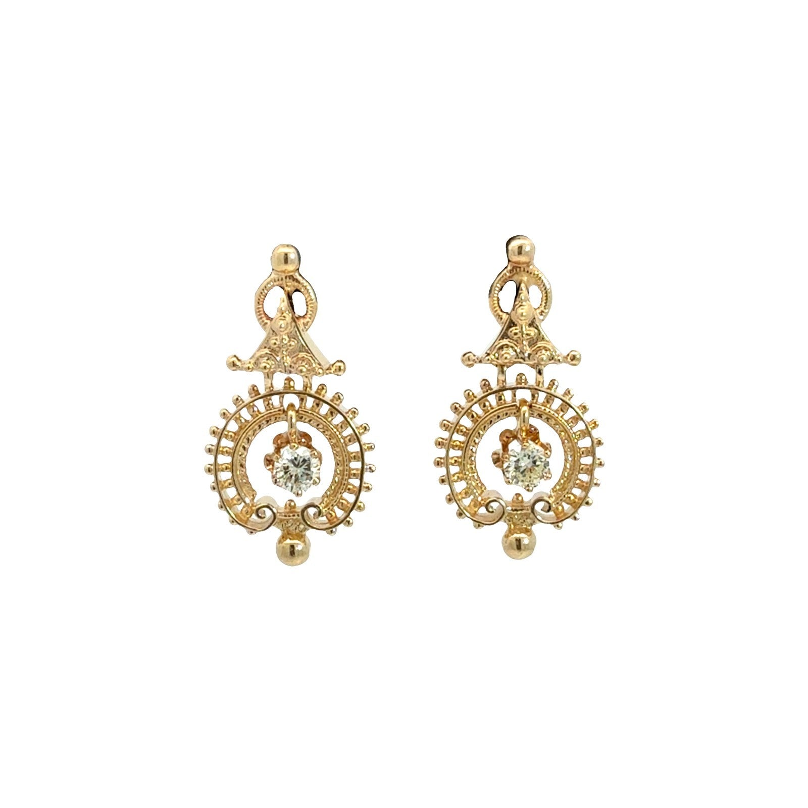 Vintage 14k Yellow Gold Stamped 0.30cttw Diamond Drop Earrings0