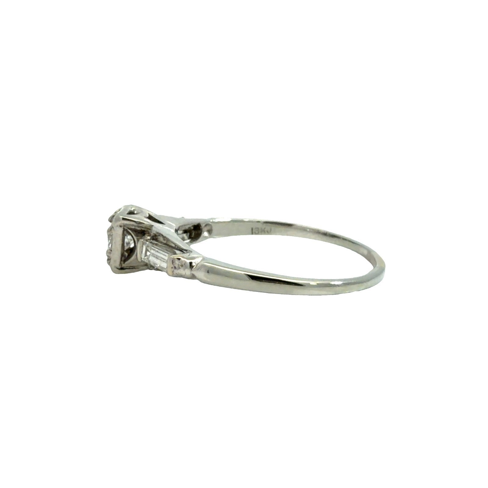 14k White Gold Euro & Baguette Three 0.50cttw Diamond Engagement Ring Size 6.754