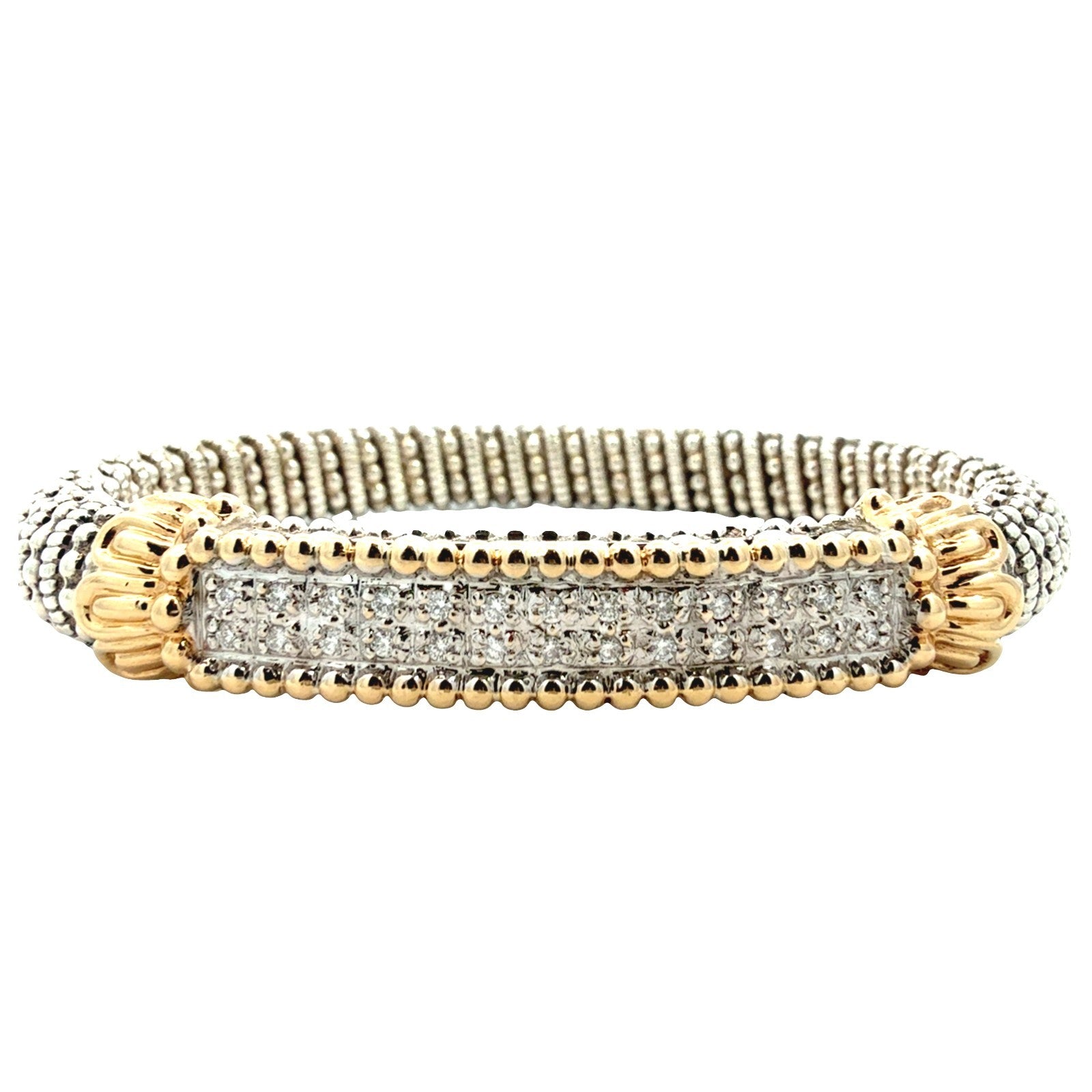 Vahan Sterling Silver and 14k Yellow Gold 0.26cttw Diamond Moire Bangle Bracelet5