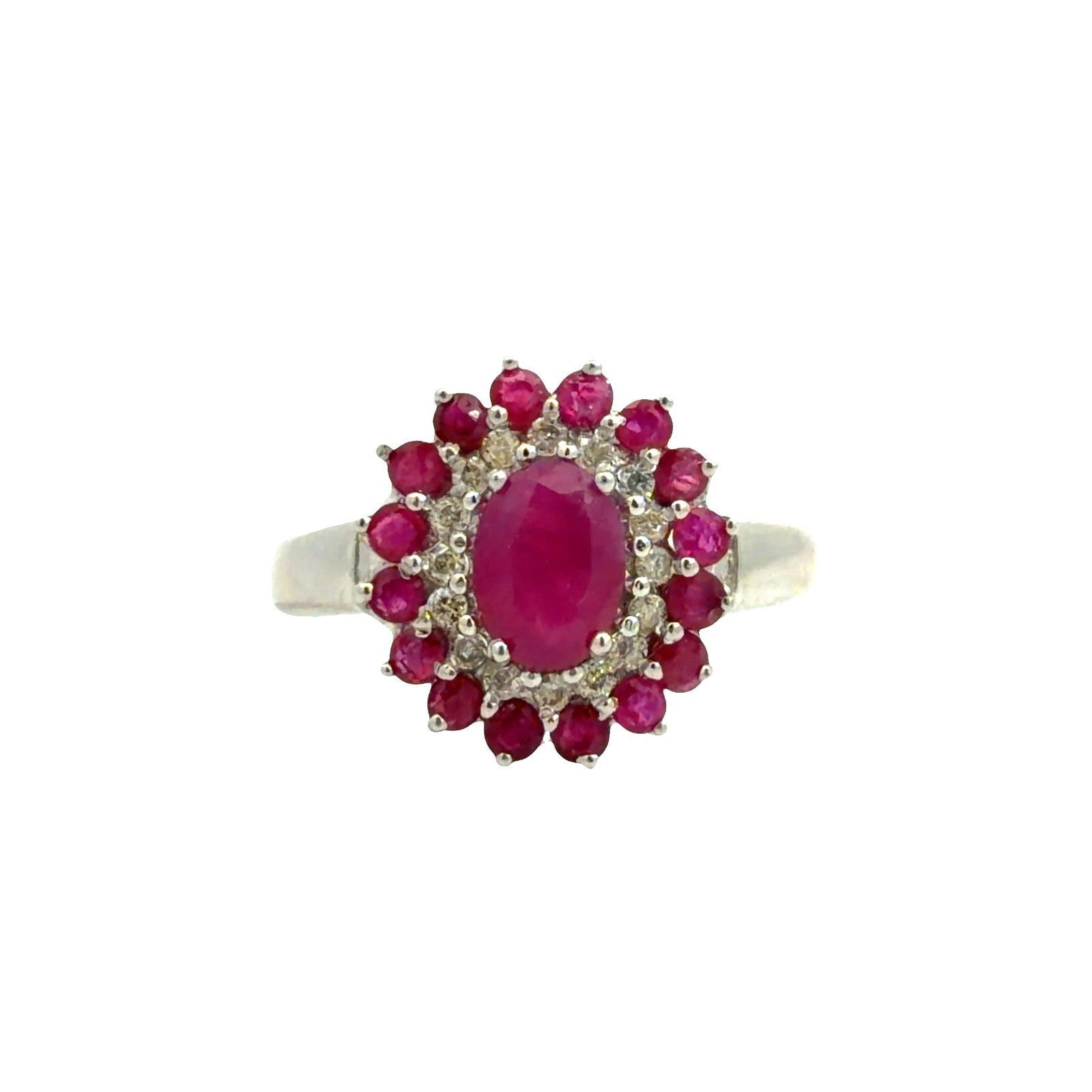 Estate 14k White Gold 0.20cttw Diamond & 1.21cttw Ruby Cluster Cocktail Ring0