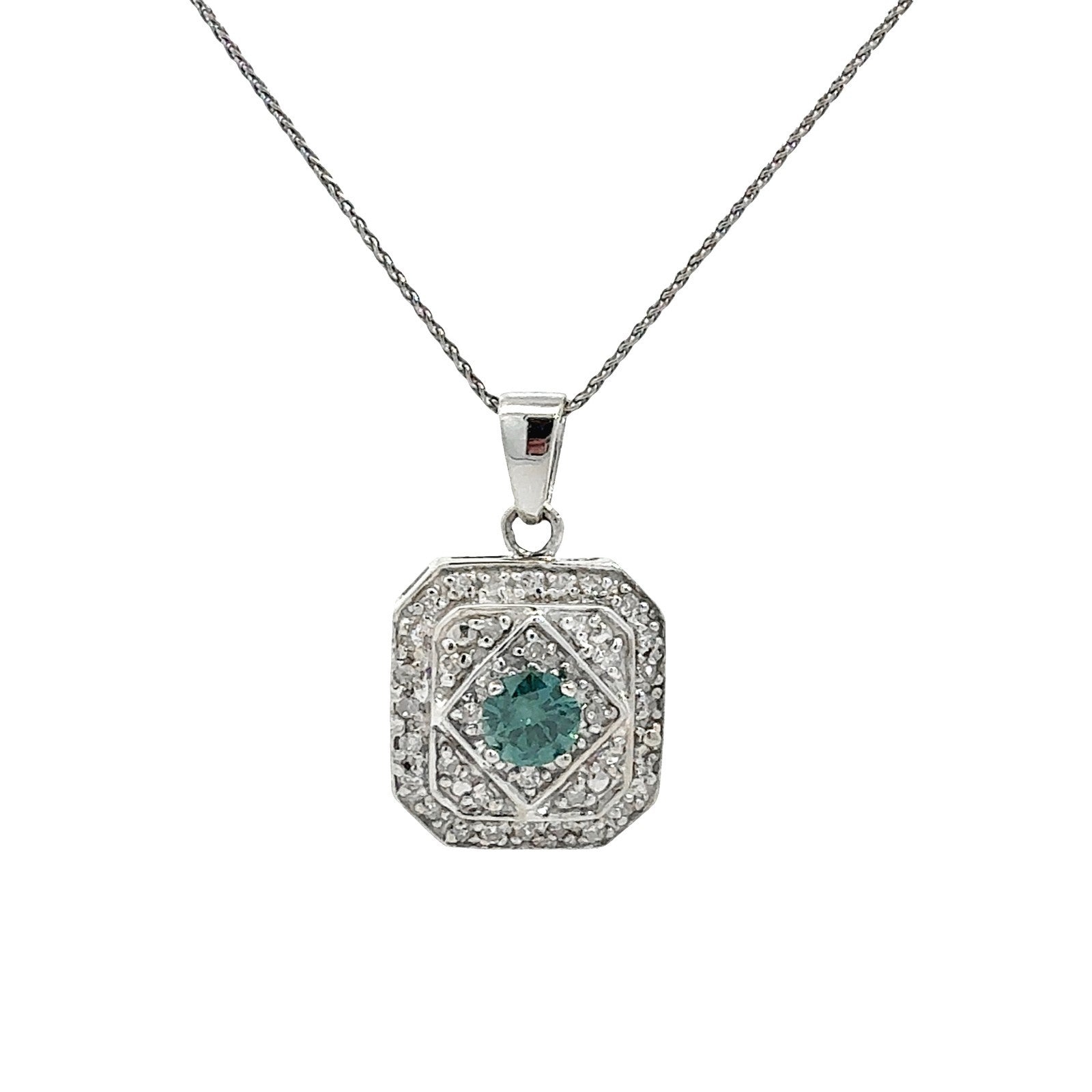Vintage 14k White Gold 0.31tcw Blue Diamond Geometric Pendant Necklace0