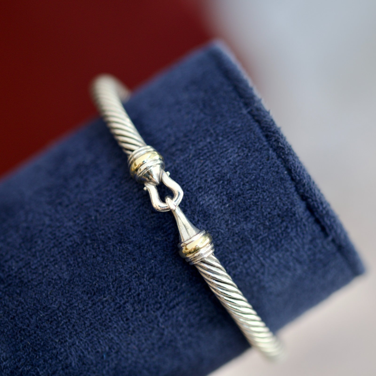 David Yurman Sterling Silver 18k Yellow Gold Buckle Classic Cable Bracelet 0