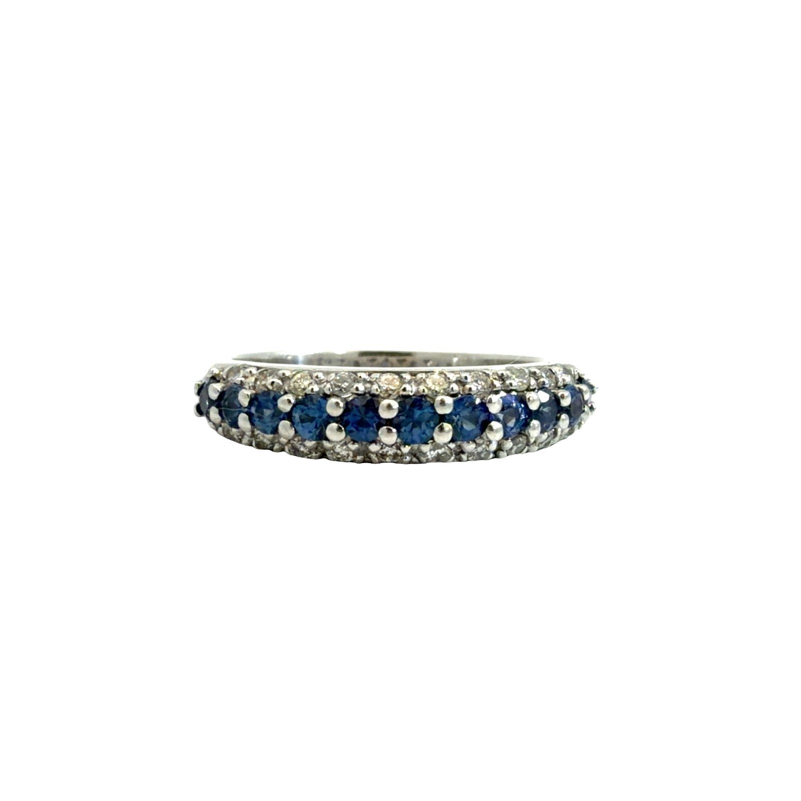 14k White Gold 0.55cttw Sapphire & 0.25cttw Diamond Band Ring Size 70