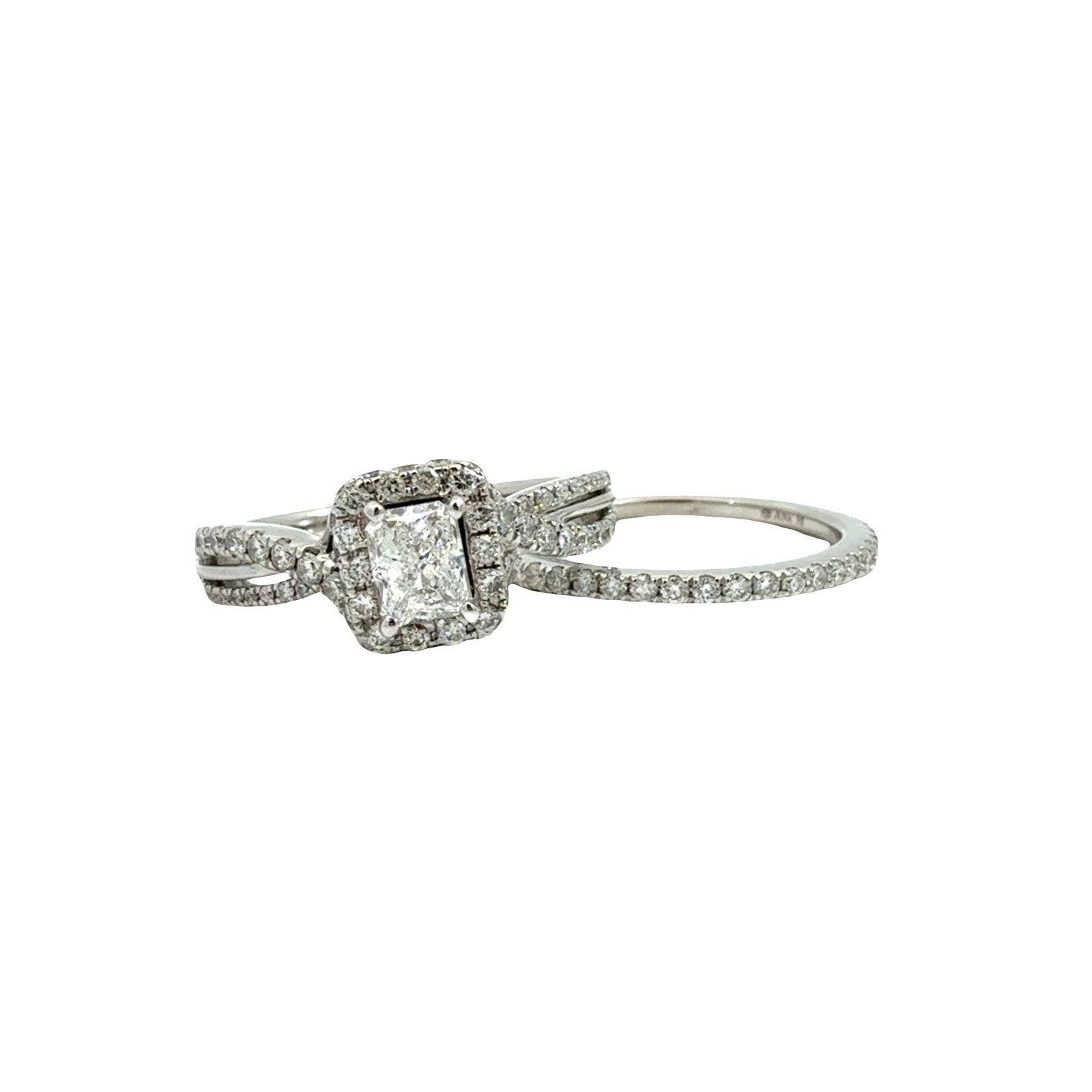 Neil Lane 14k White Gold 1.37cttw Radiant Diamond Halo Engagement Ring & AM Band1