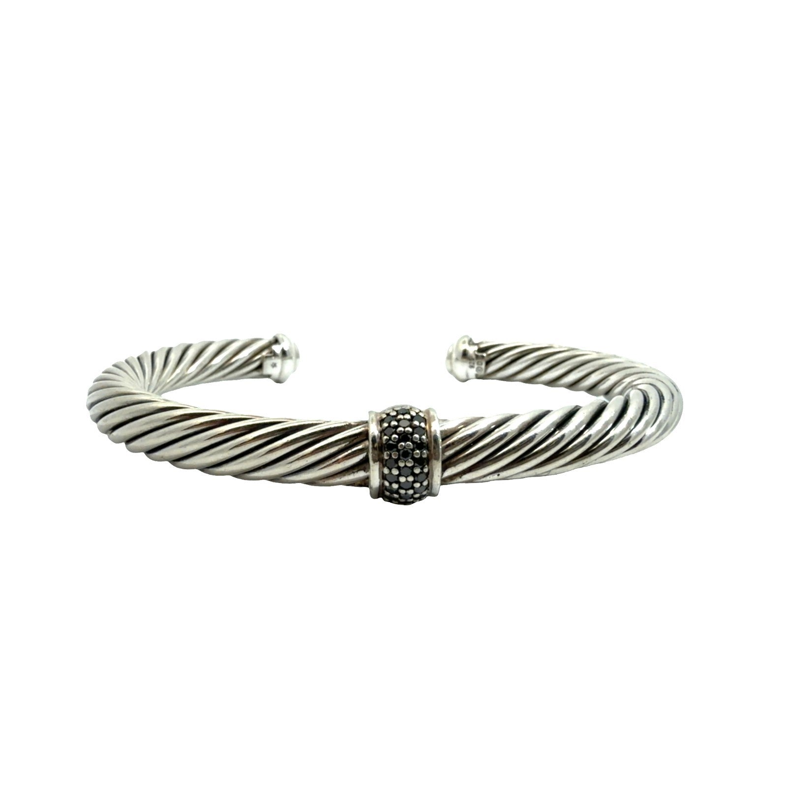 David Yurman Sterling Silver Onyx Classic Cable Cuff Medium 7mm0