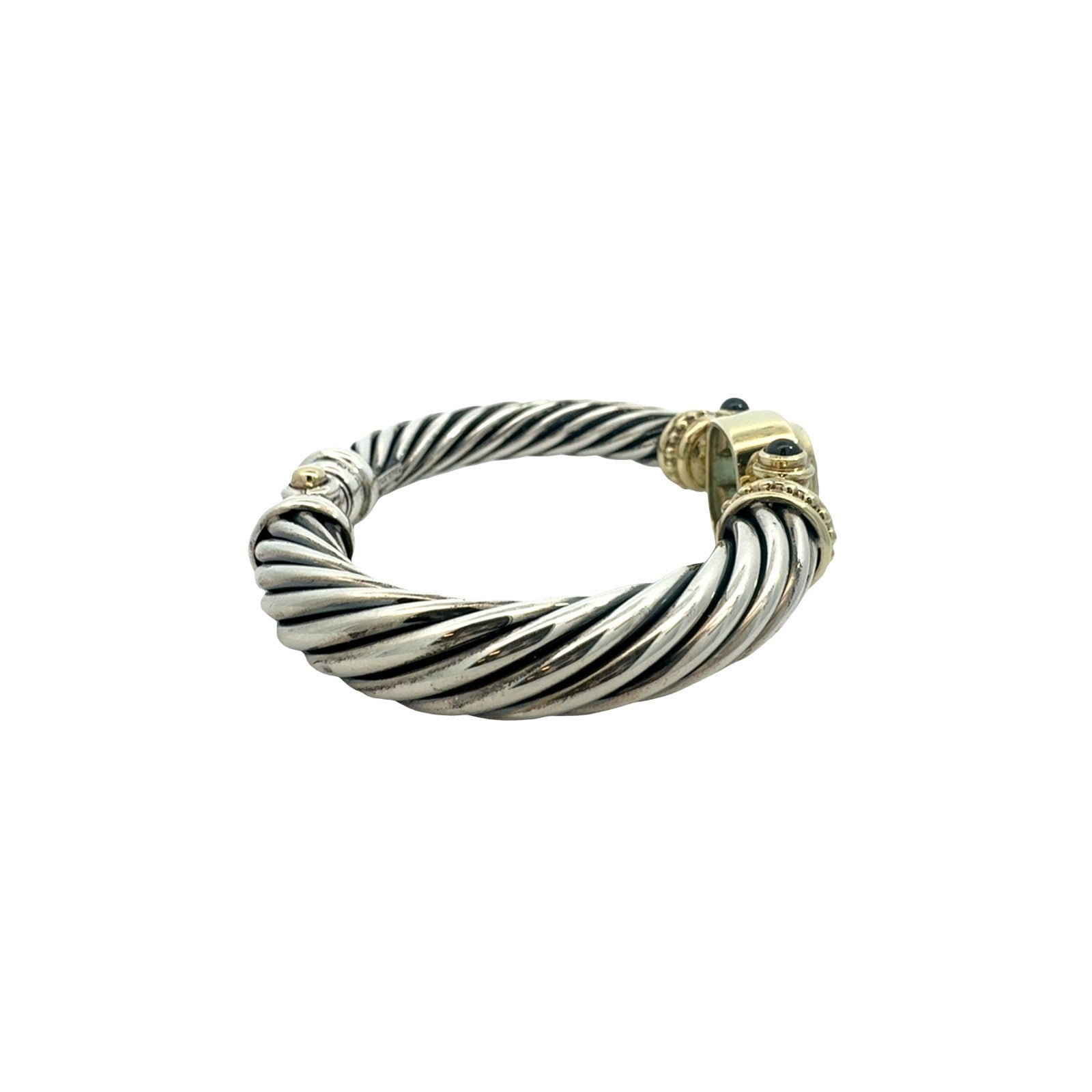 David Yurman Sterling Silver Two Tone Blue Topaz and Garnet Hinged Bangle3