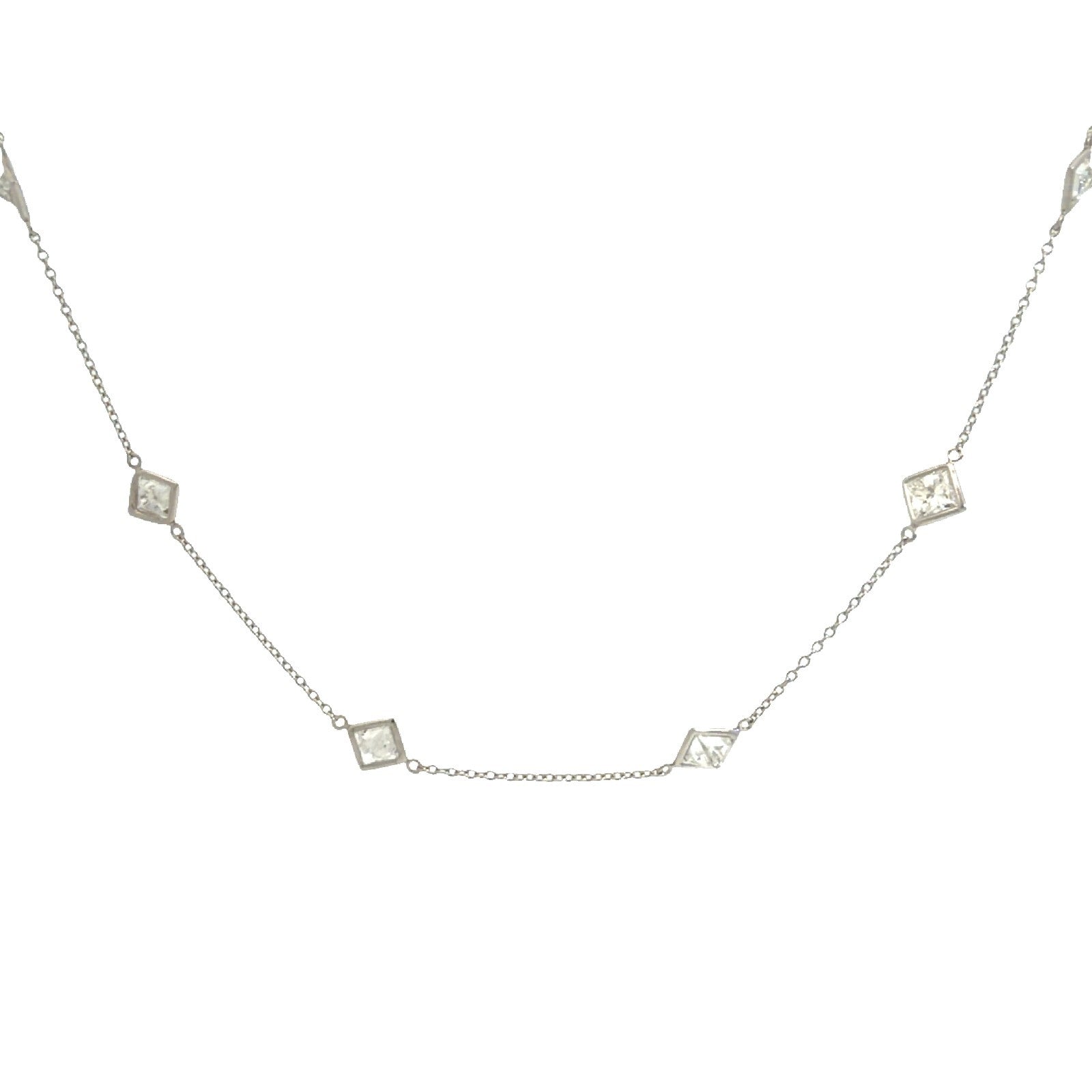 14k White Gold Graduated Square 3.41cttw Diamond Station Necklace 20"0