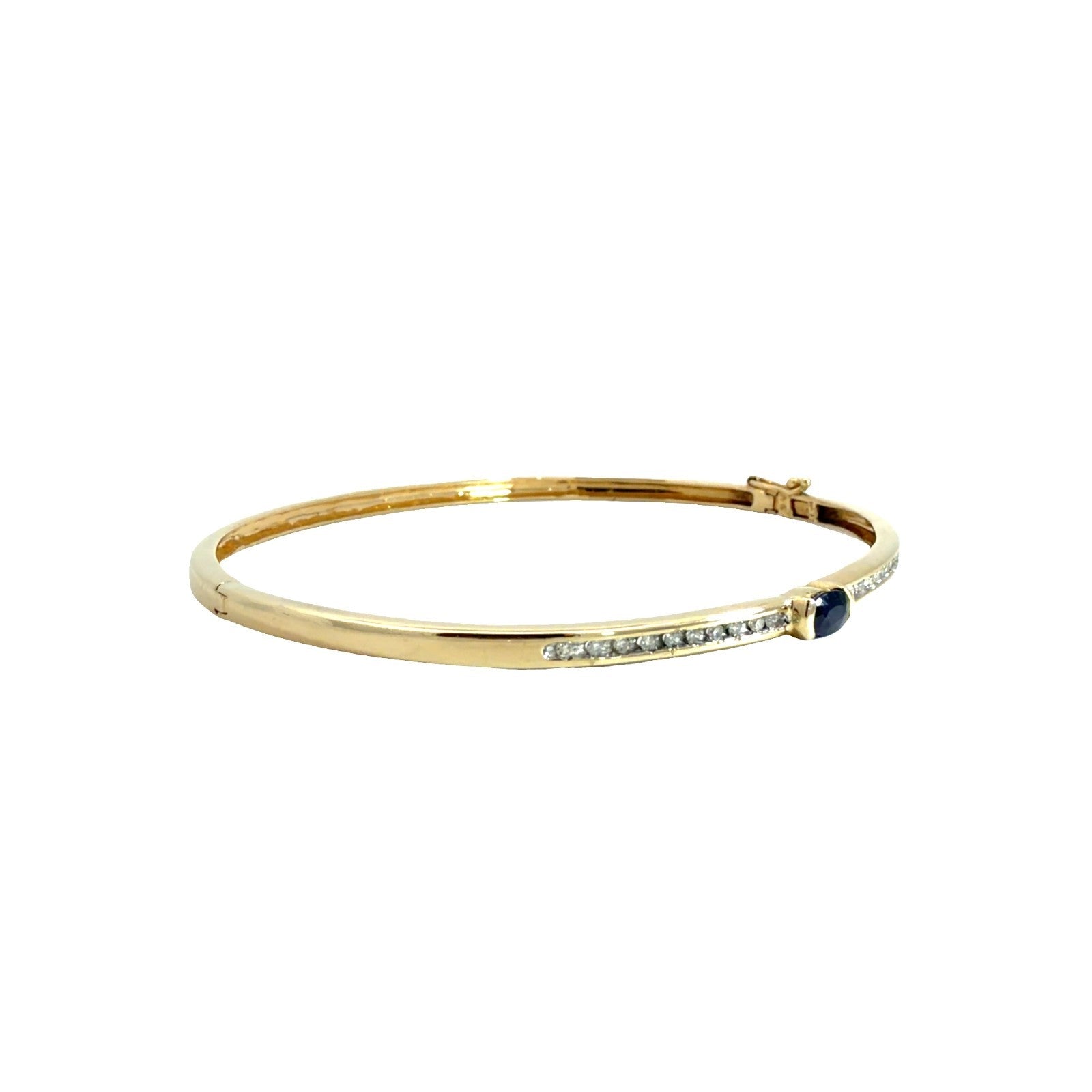 14k Yellow Gold Stamped 0.42cttw Blue Sapphire & 0.18ctw Diamond Bangle 7.5"1