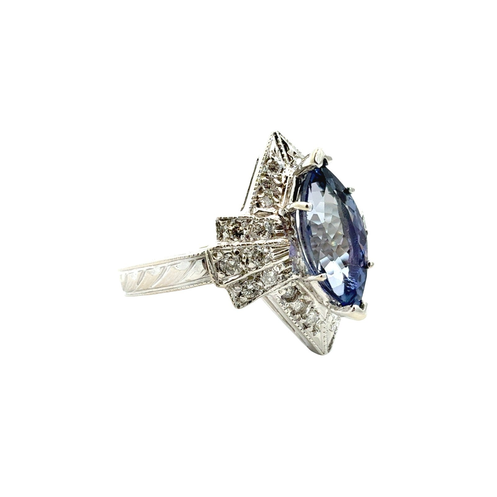 14k White Gold Marquise 1.91tcw Tanzanite 0.29cttw Diamond Art Deco Style Ring1