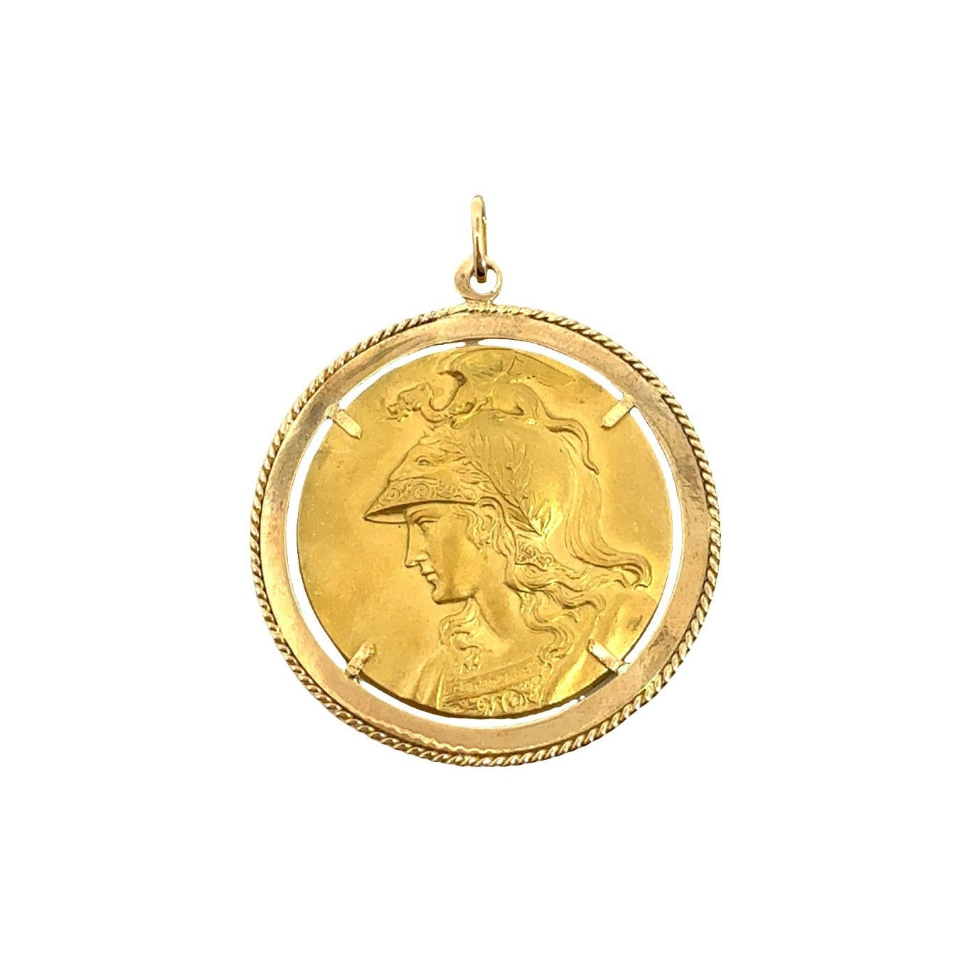 18k Yellow Gold Ancient Greek Athena Coin Pendant0