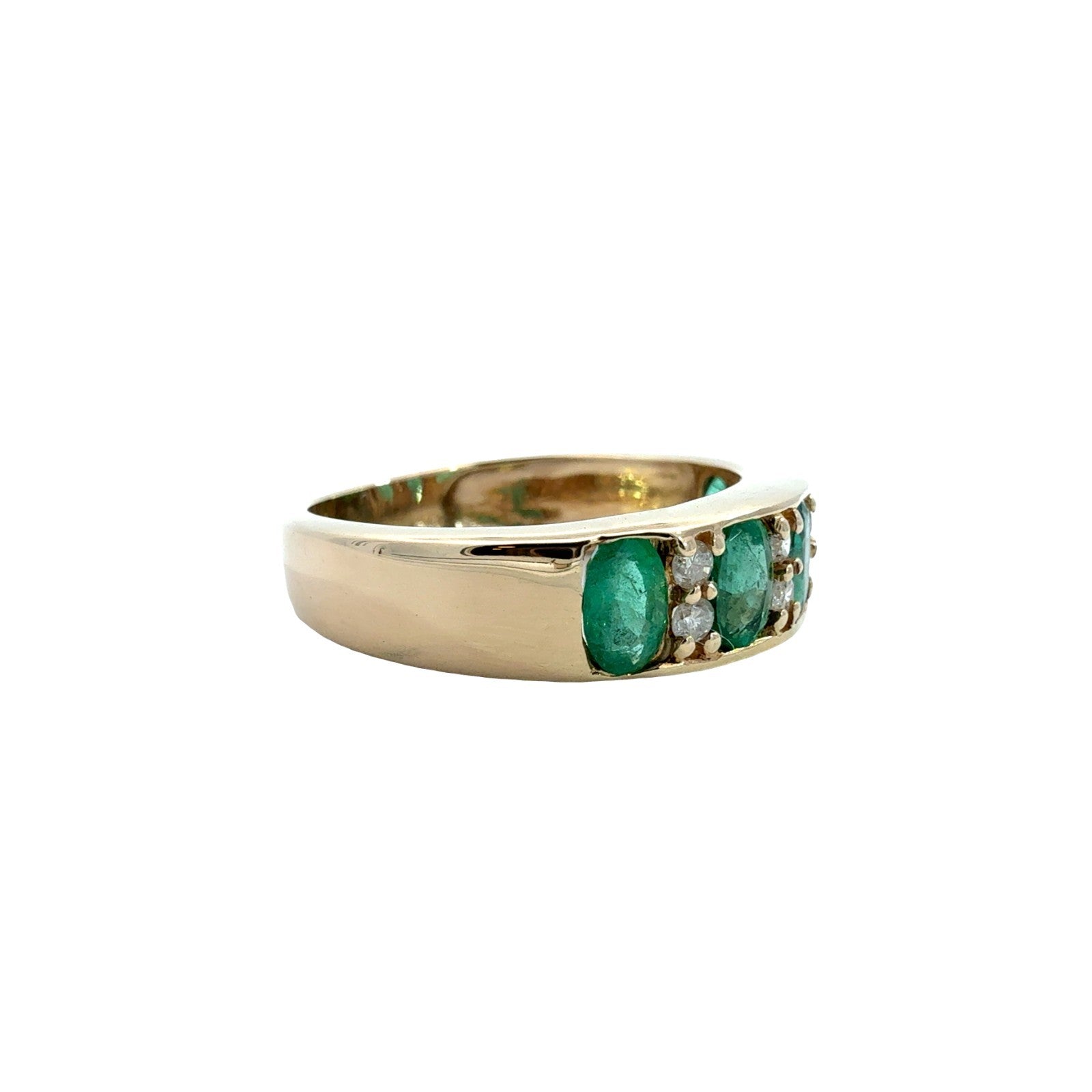 Vintage 14k Yellow Gold 0.90cttw Emerald and 0.16cttw Diamond Band Ring5