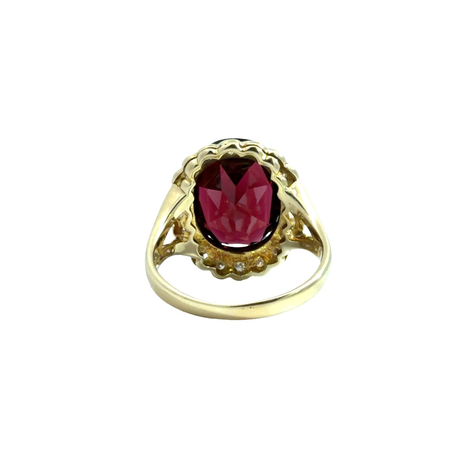 14k Yellow Gold 11.82tcw Garnet & 0.55cttw Diamond Halo Cocktail Ring Size 5.53
