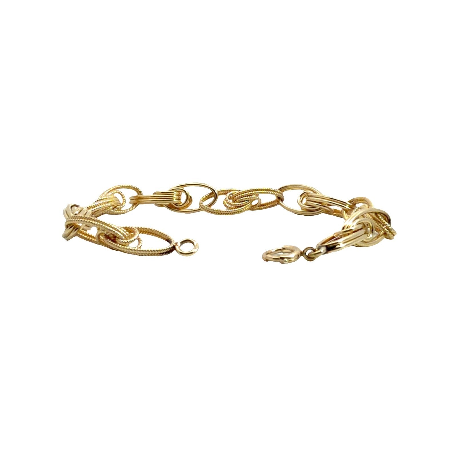 14k Yellow Gold Stamped Alternating Textured & Polished Oval Link Bracelet 7"3