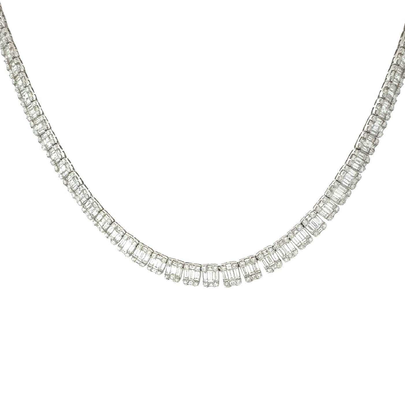14k White Gold 24.96ctw Baguette & Round Diamond Tennis Necklace 22"0