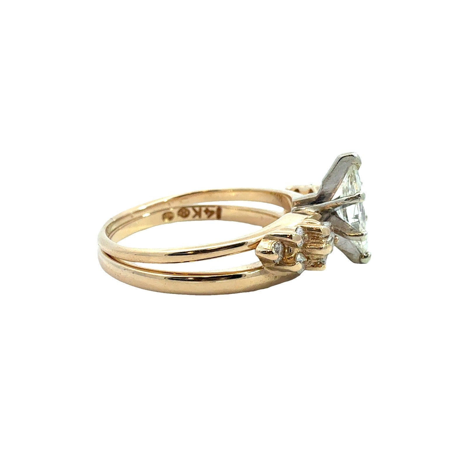 Vintage 14k YG 0.54ctw Marquise Diamond Engagement Ring & 0.28ctw Enhancer Band3