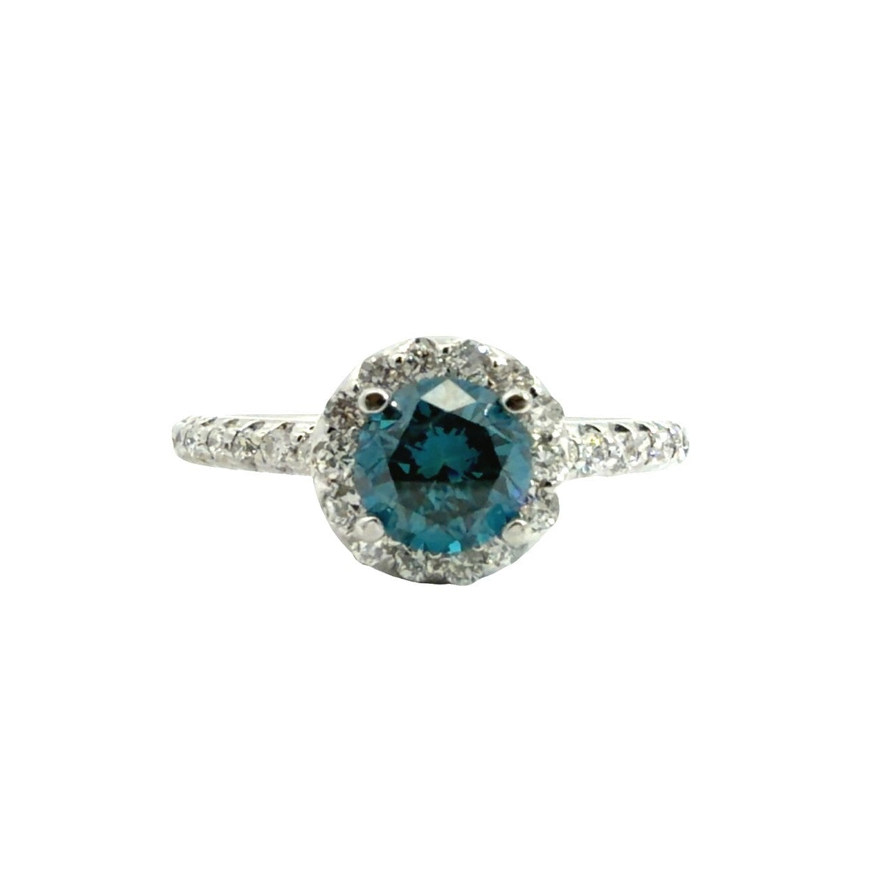 14k White Gold 1.09cttw Blue & White Diamond Halo Engagement Ring Size 60