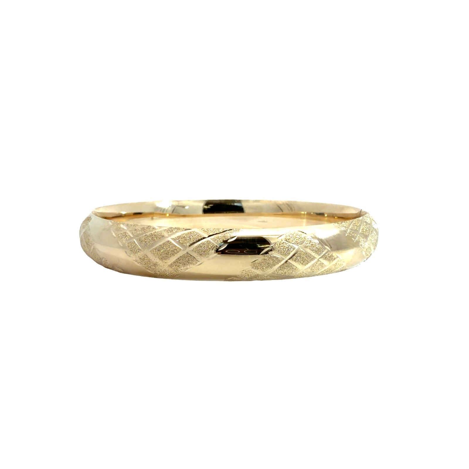 14k Yellow Gold Textured Lattice Pattern Hinged Bangle Bracelet 7"3