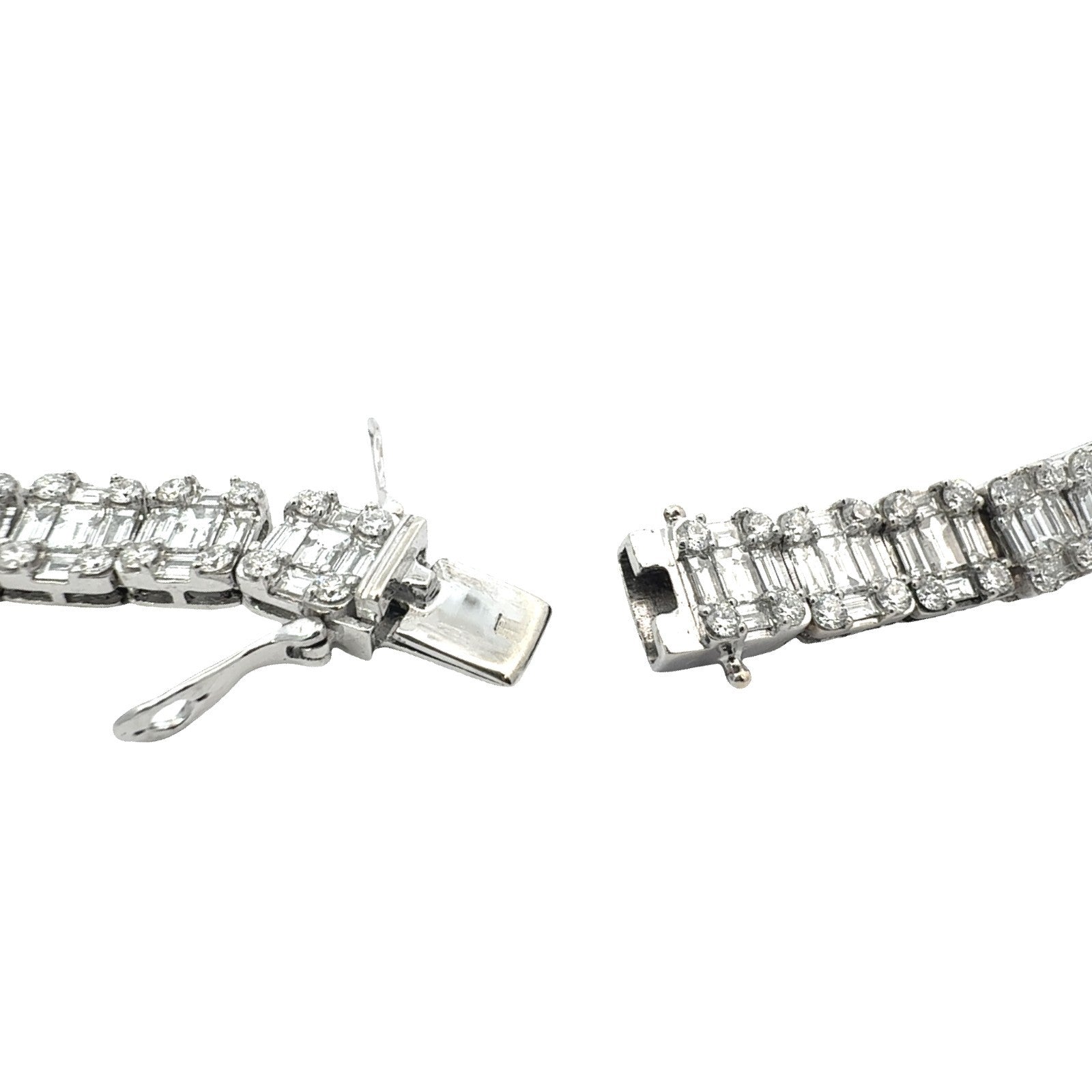 14k White Gold 24.96ctw Baguette & Round Diamond Tennis Necklace 22"6